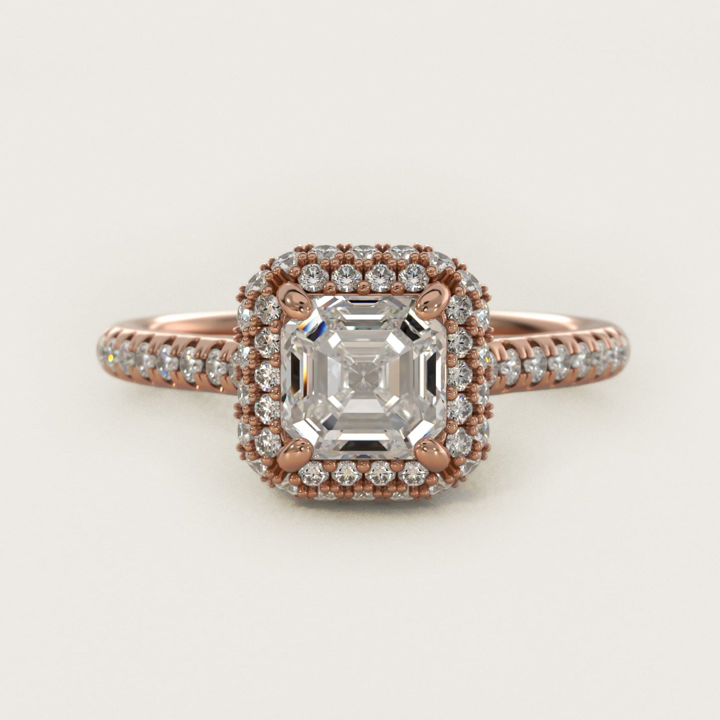 Falling Edge PavŽ Diamond Halo Engagement Ring In 14K Rose Gold By James Allen - Asscher Center