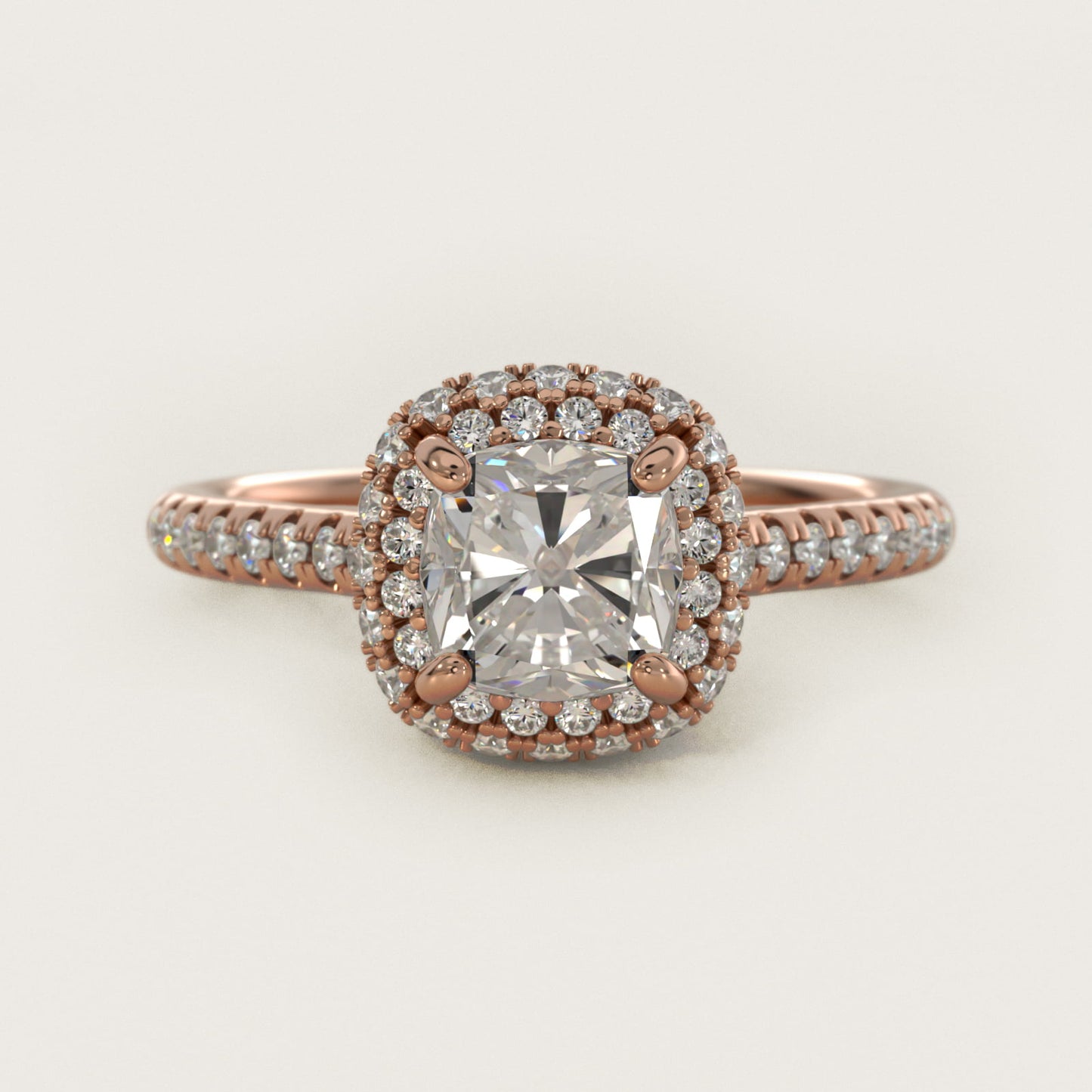 Falling Edge PavŽ Diamond Halo Engagement Ring In 14K Rose Gold By James Allen - Cushion Center