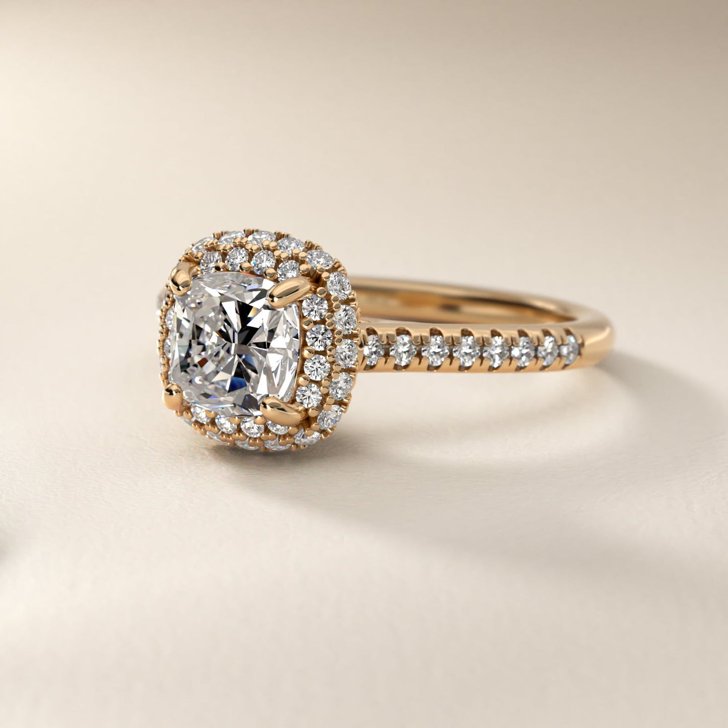 Falling Edge PavŽ Diamond Halo Engagement Ring In 14K Yellow Gold By James Allen - Cushion Center