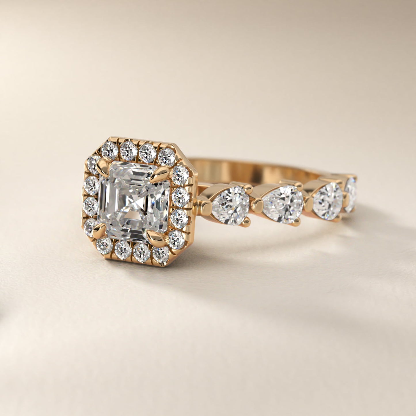 Fancy Pear Halo Engagement Ring in 14k Yellow Gold - Asscher Center