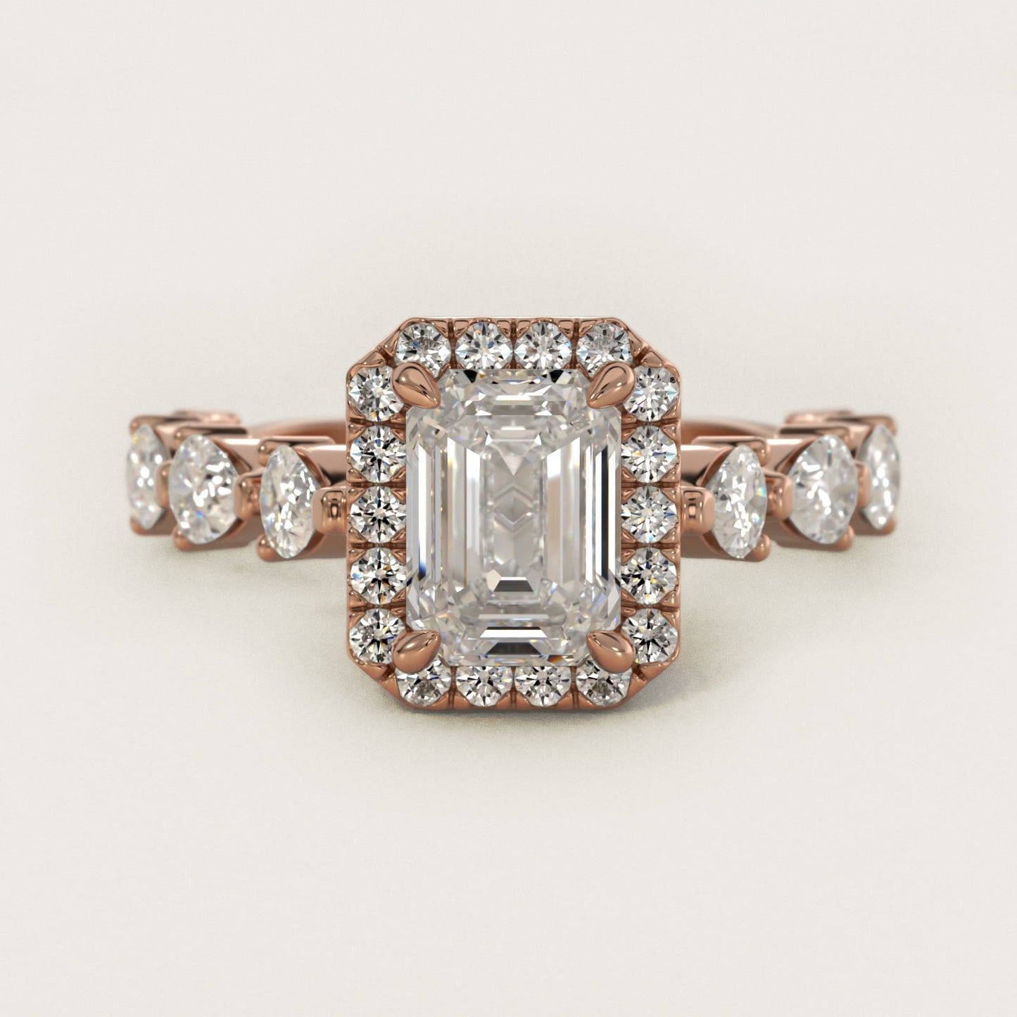Fancy Pear Halo Engagement Ring in 14k Rose Gold - Emerald Center