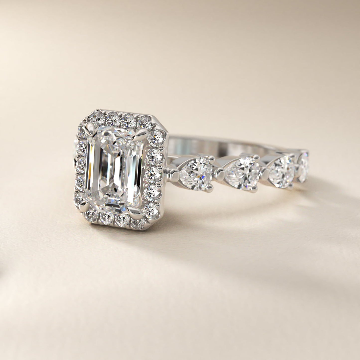 Fancy Pear Halo Engagement Ring in 14k White Gold - Emerald Center