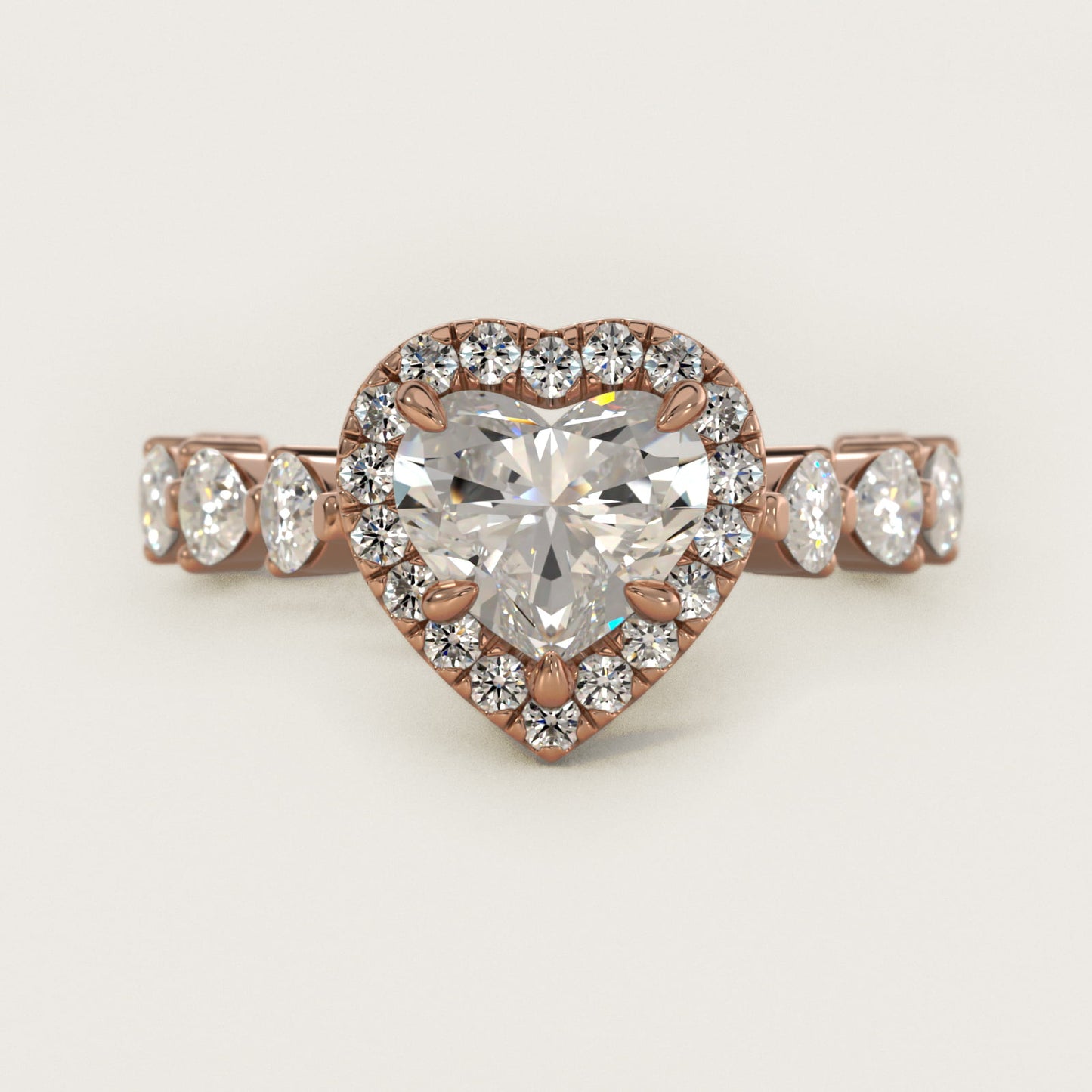 Fancy Pear Halo Engagement Ring in 14k Rose Gold - Heart Center