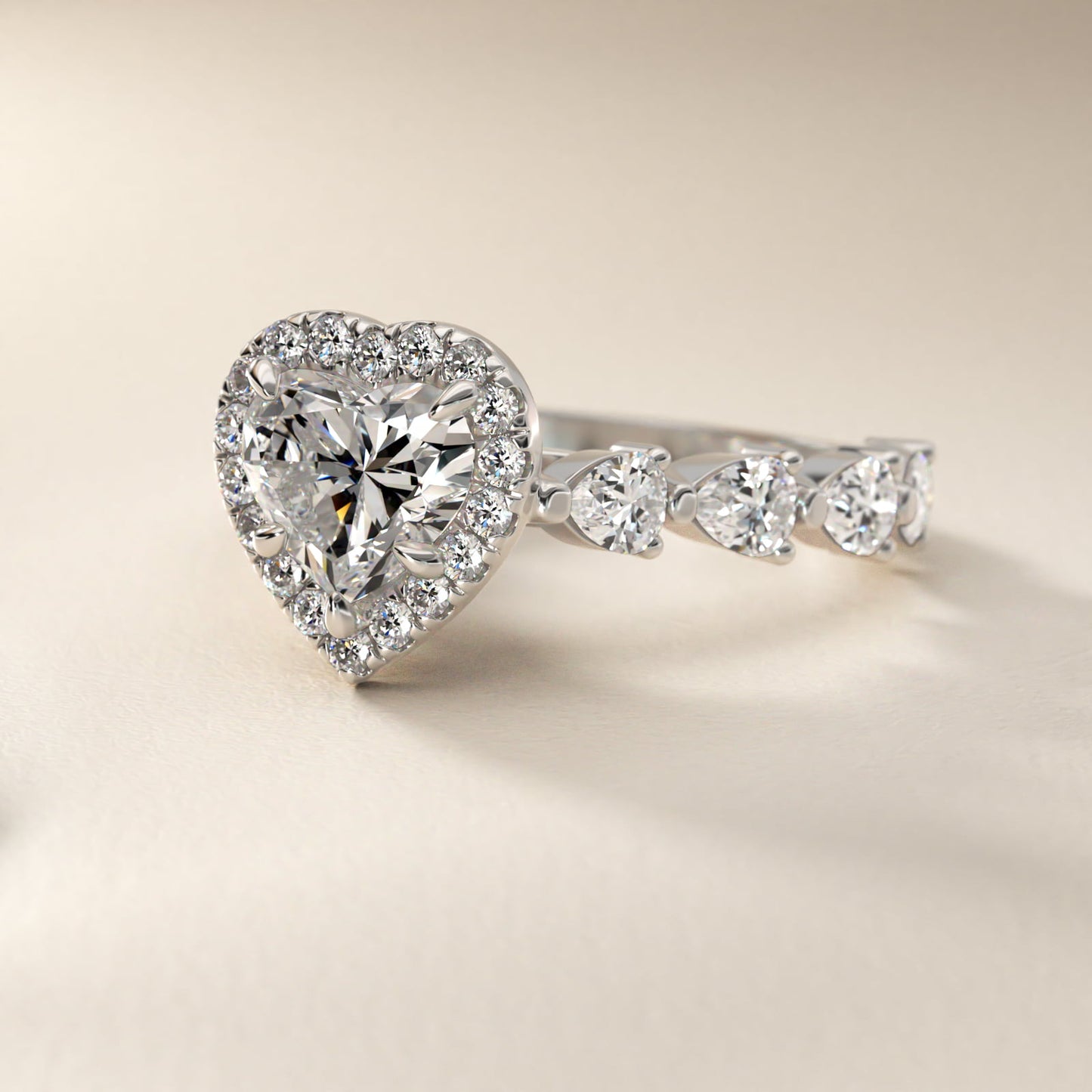 Fancy Pear Halo Engagement Ring in 14k White Gold - Heart Center