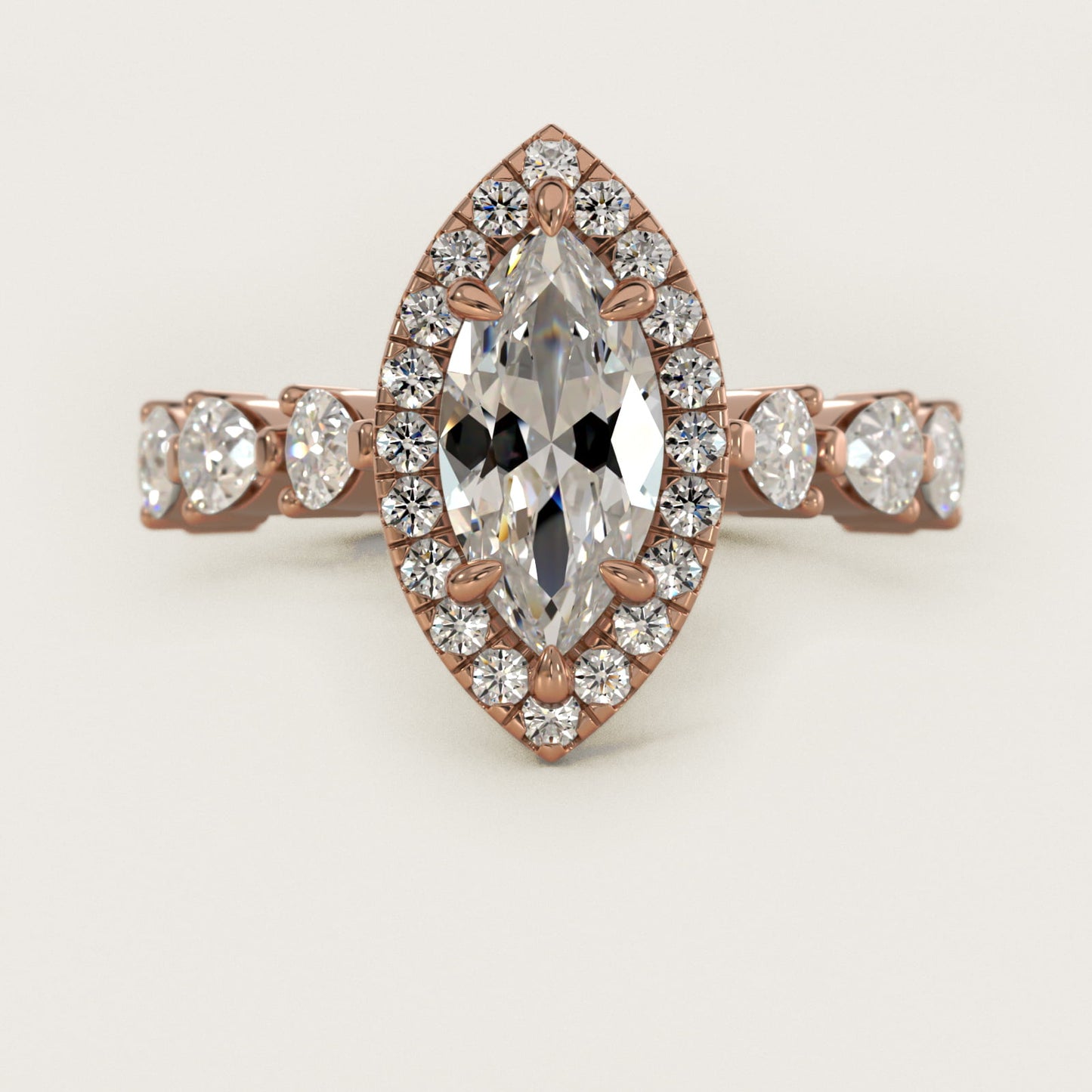 Fancy Pear Halo Engagement Ring in 14k Rose Gold - Marquise Center