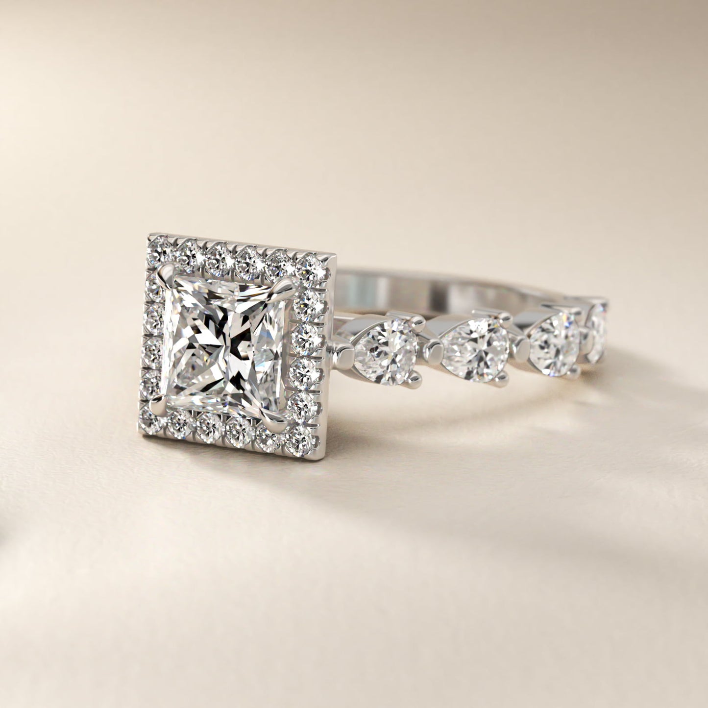 Fancy Pear Halo Engagement Ring in 14k White Gold - Princess Center