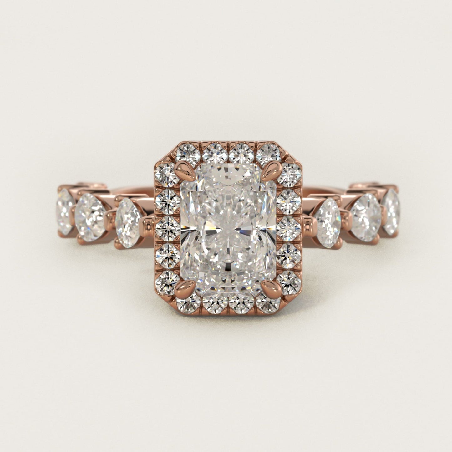 Fancy Pear Halo Engagement Ring in 18k Rose Gold - Radiant Center