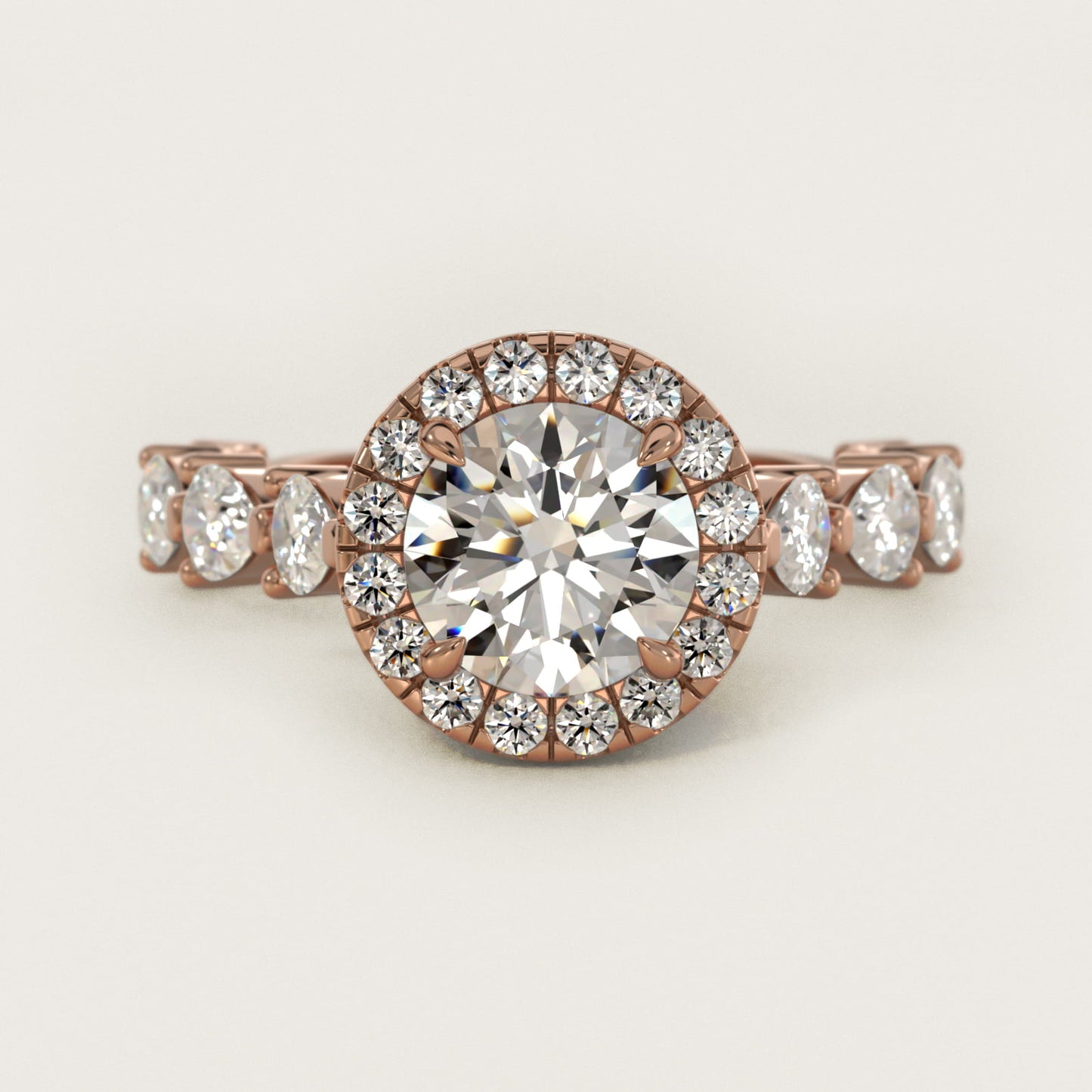 Fancy Pear Halo Engagement Ring in 14k Rose Gold - Round Center