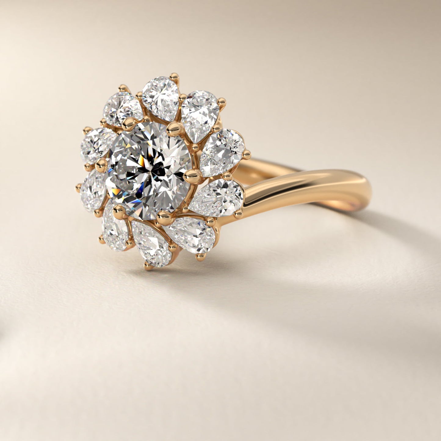 Fancy Pear Shape Whirling Diamond Halo Engagement Ring In 14K Yellow Gold By James Allen - Round Center