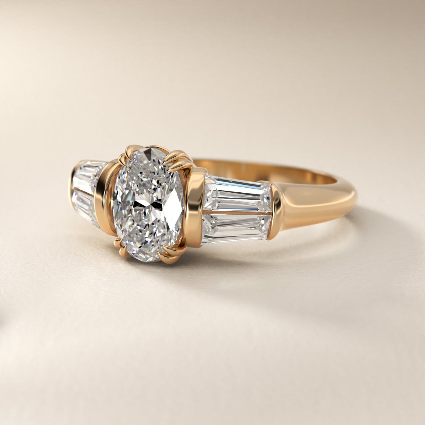 Five-Stone Tapered Baguette Diamond Engagement Ring in 18k Yellow Gold (3/4 ct. tw.) - Oval Center