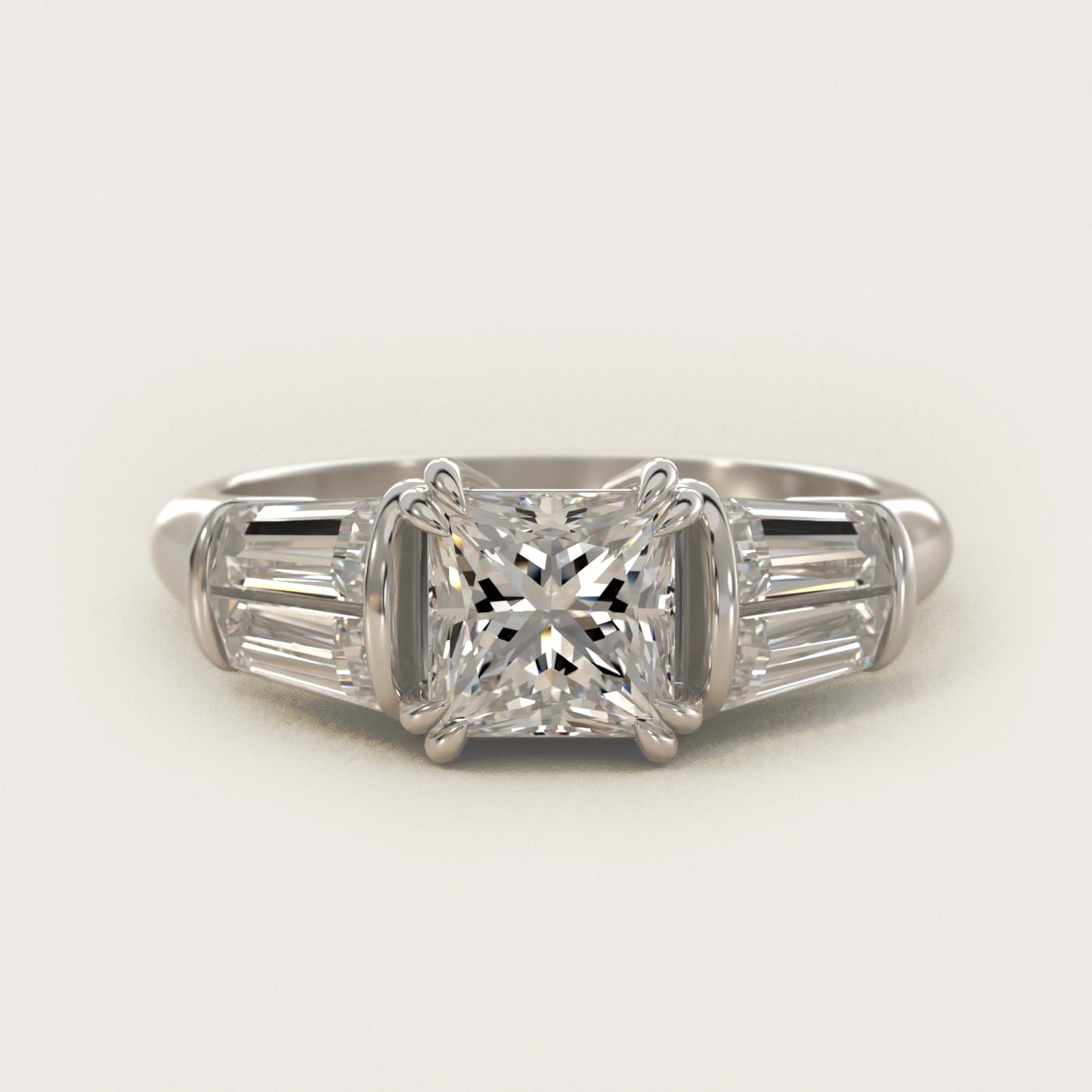 Five-Stone Tapered Baguette Diamond Engagement Ring in 18k White Gold (3/4 ct. tw.) - Princess Center