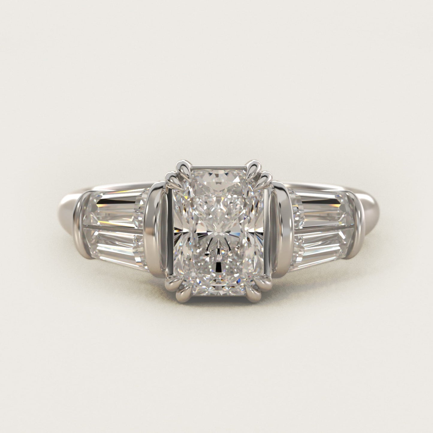 Five-Stone Tapered Baguette Diamond Engagement Ring in 18k White Gold (3/4 ct. tw.) - Radiant Center