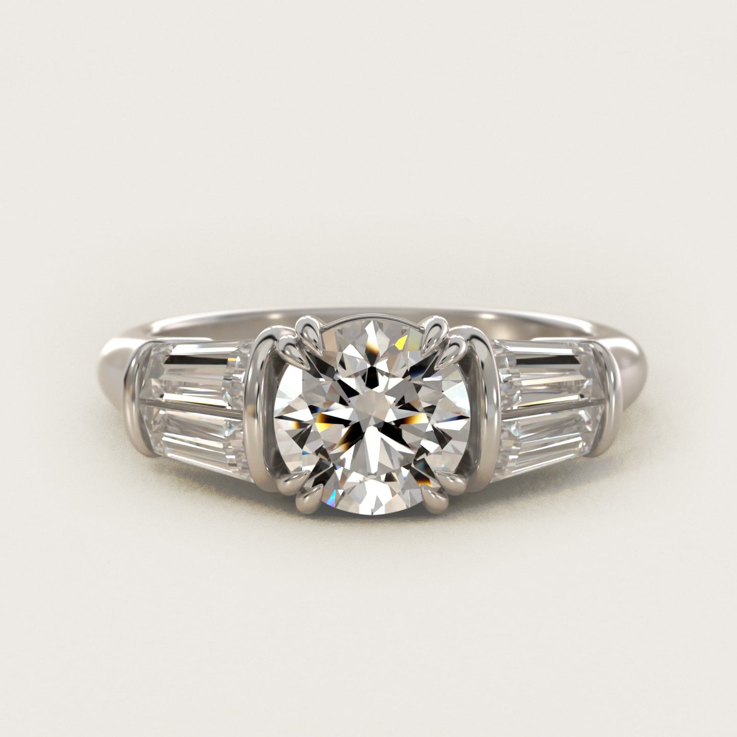 Five-Stone Tapered Baguette Diamond Engagement Ring in 18k White Gold (3/4 ct. tw.) - Round Center