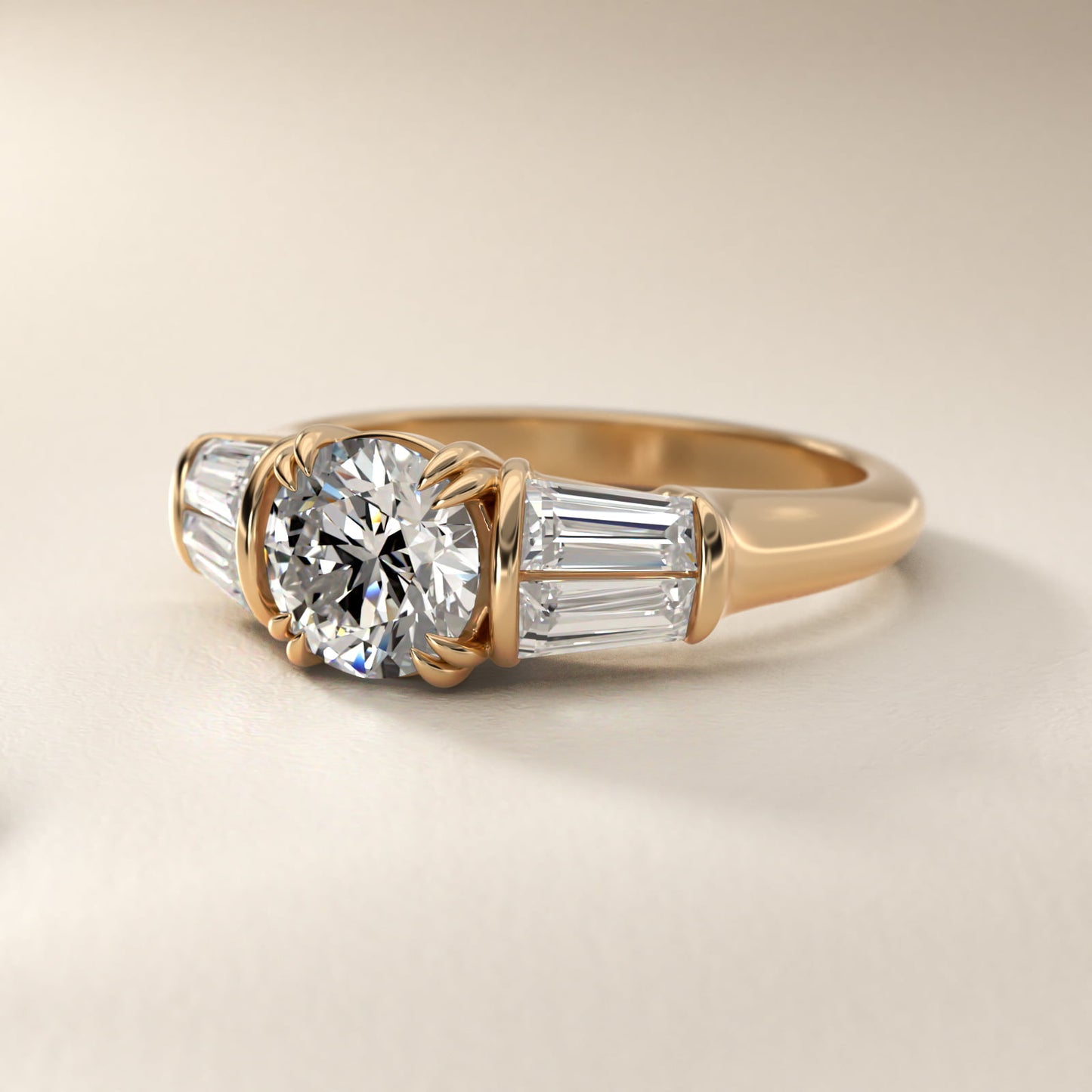 Five-Stone Tapered Baguette Diamond Engagement Ring in 18k Yellow Gold (3/4 ct. tw.) - Round Center
