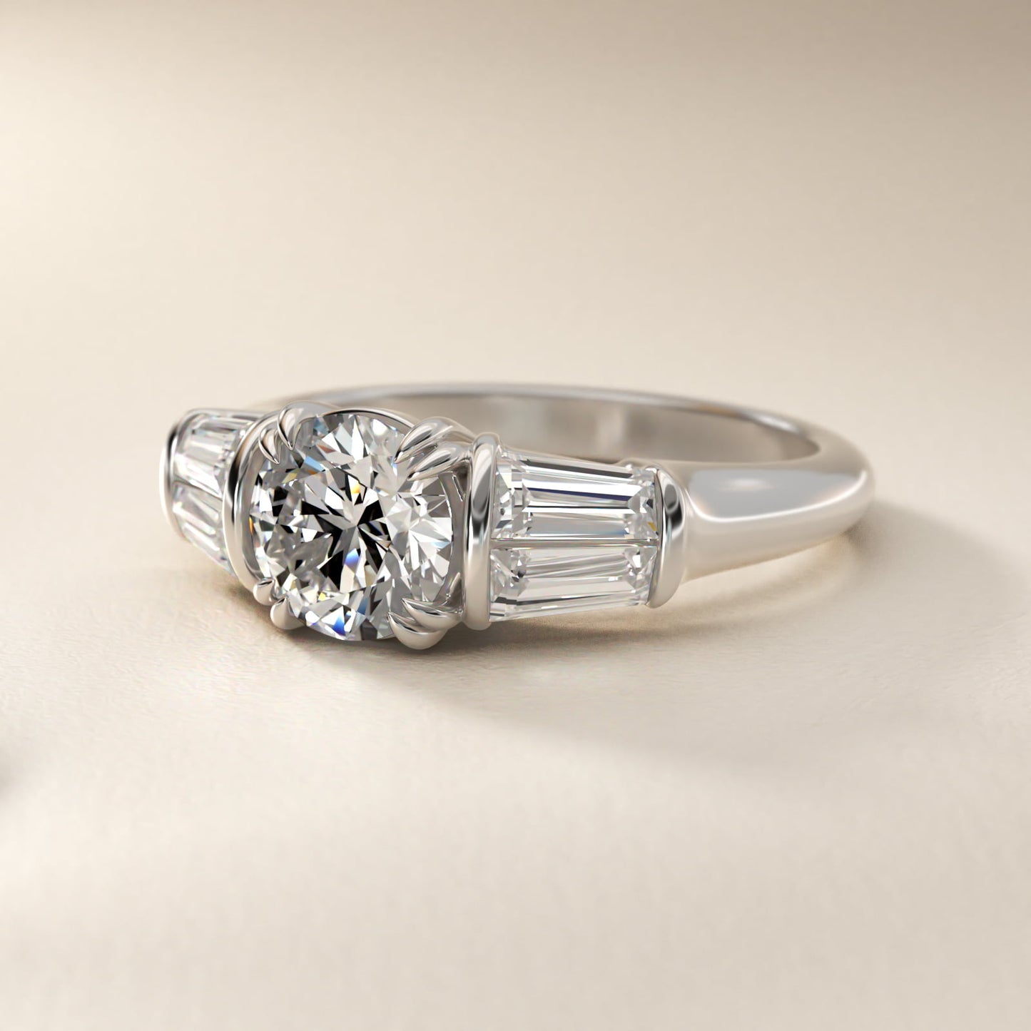 Five-Stone Tapered Baguette Diamond Engagement Ring in Platinum (3/4 ct. tw.) - Round Center