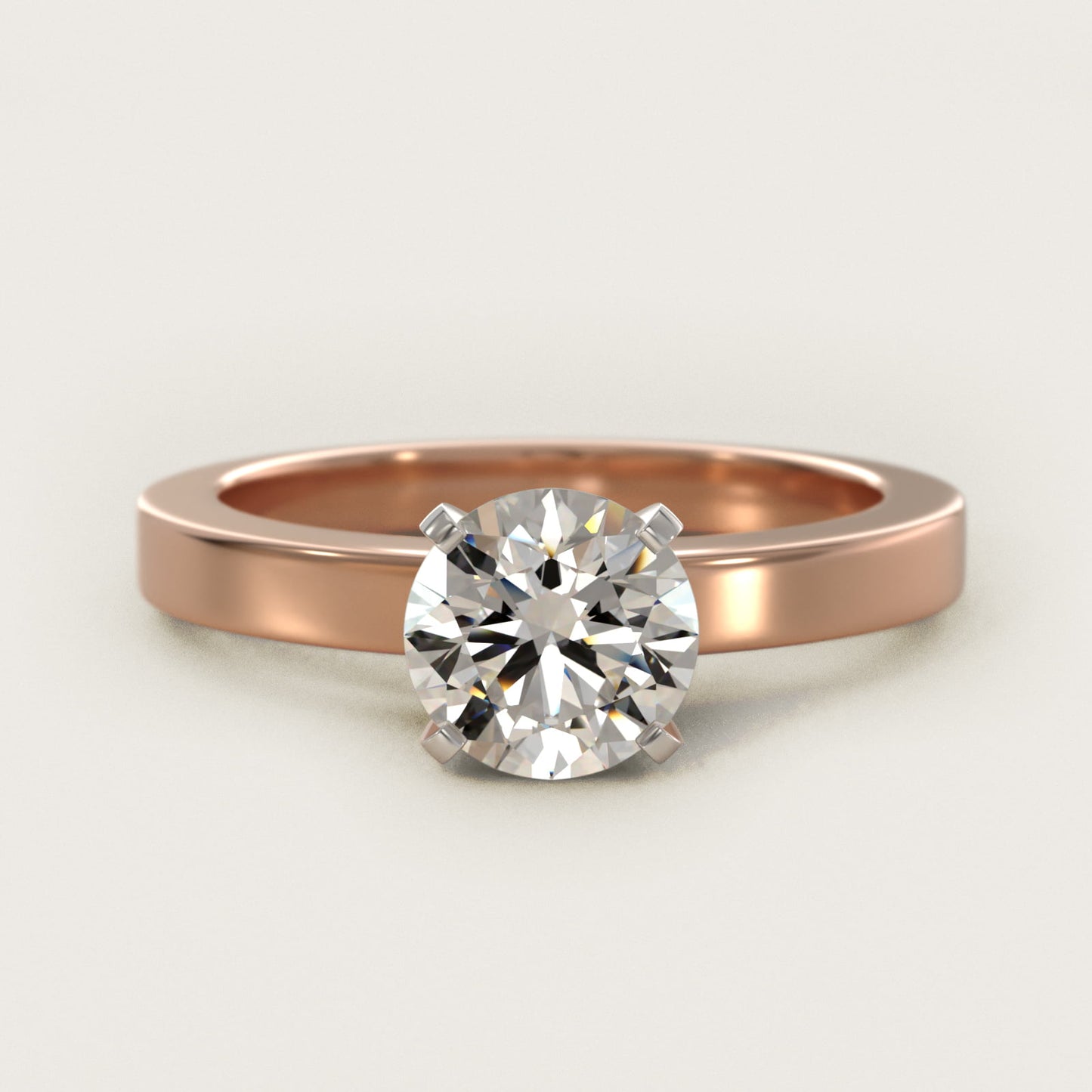 Flat Edge Solitaire Engagement Ring In 18k Rose Gold By James Allen - Round Center