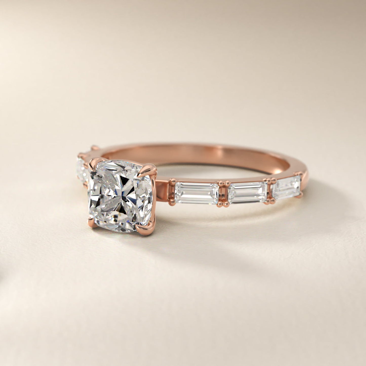 Floating Diamond Line Side Stone Engagement Ring In 18k Rose Gold By James Allen - Cushion Center