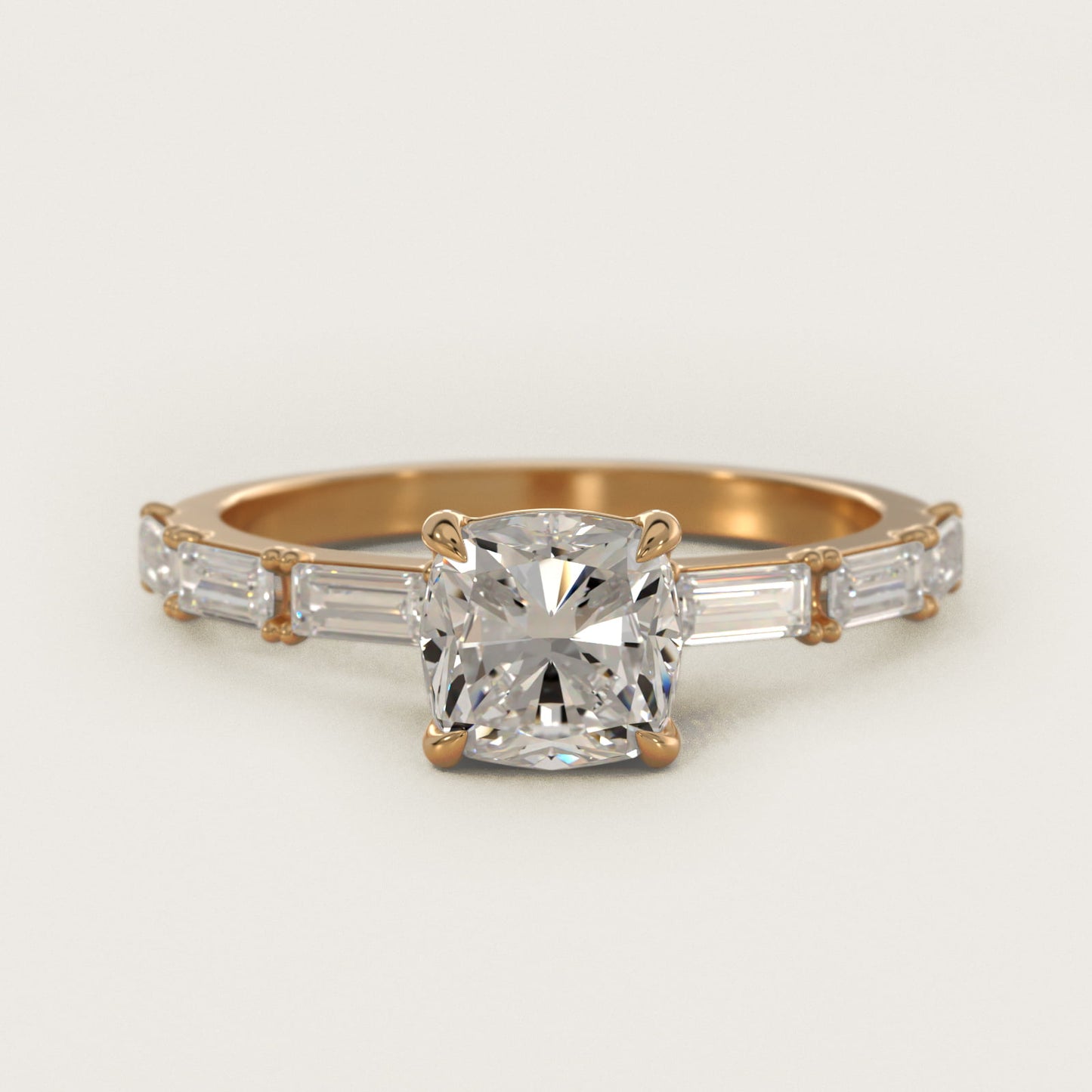 Floating Diamond Line Side Stone Engagement Ring In 14K Yellow Gold By James Allen - Cushion Center
