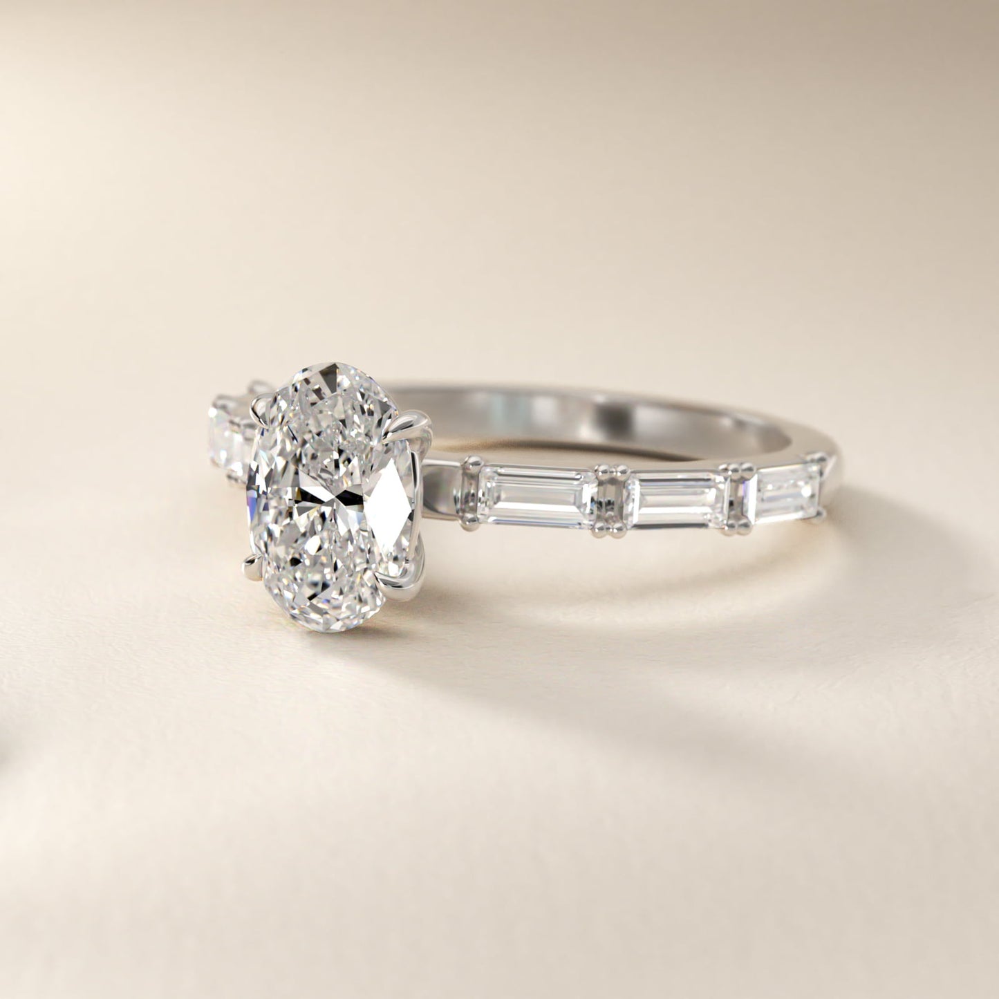 Floating Diamond Line Side Stone Engagement Ring In Platinum By James Allen - Oval Center