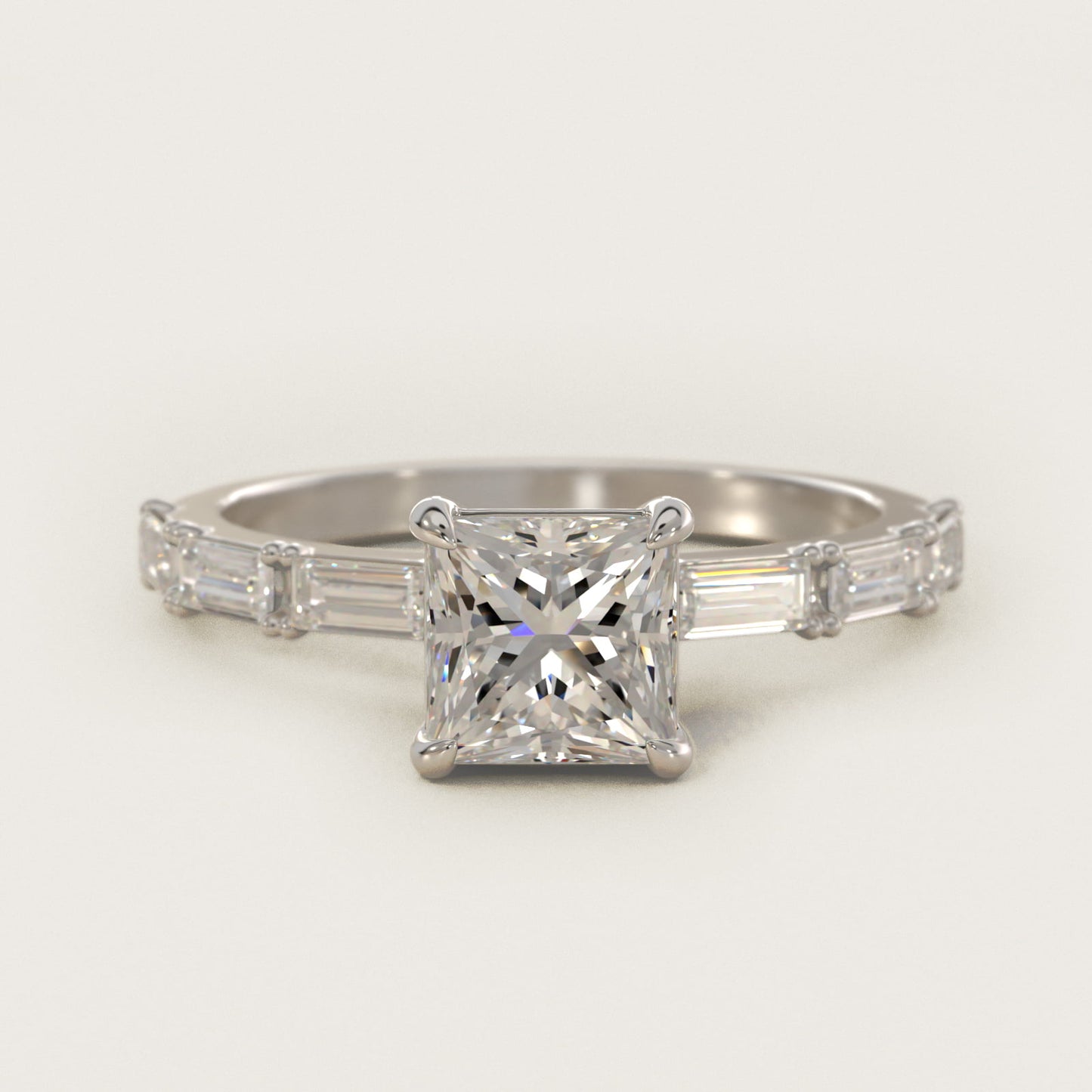 Floating Diamond Line Side Stone Engagement Ring In 18k White Gold By James Allen - Princess Center