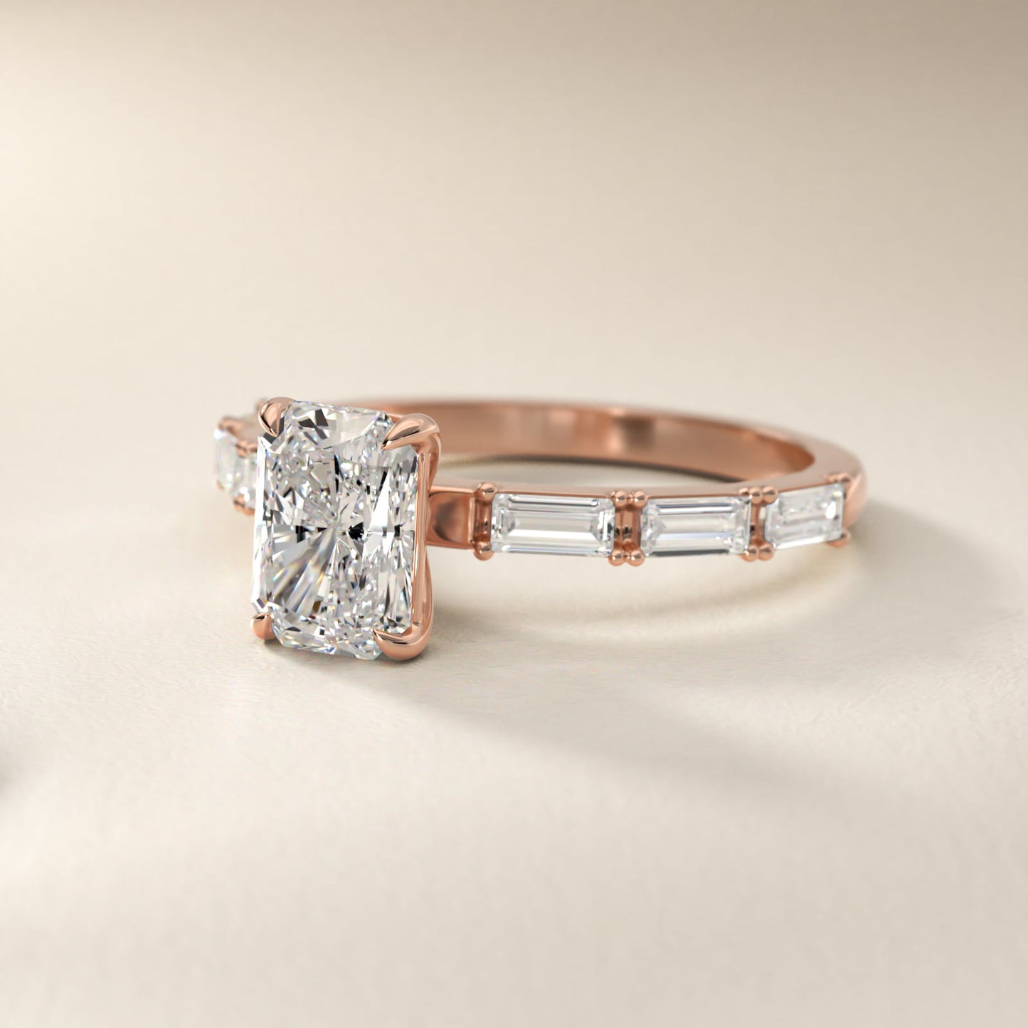 Floating Diamond Line Side Stone Engagement Ring In 14K Rose Gold By James Allen - Radiant Center