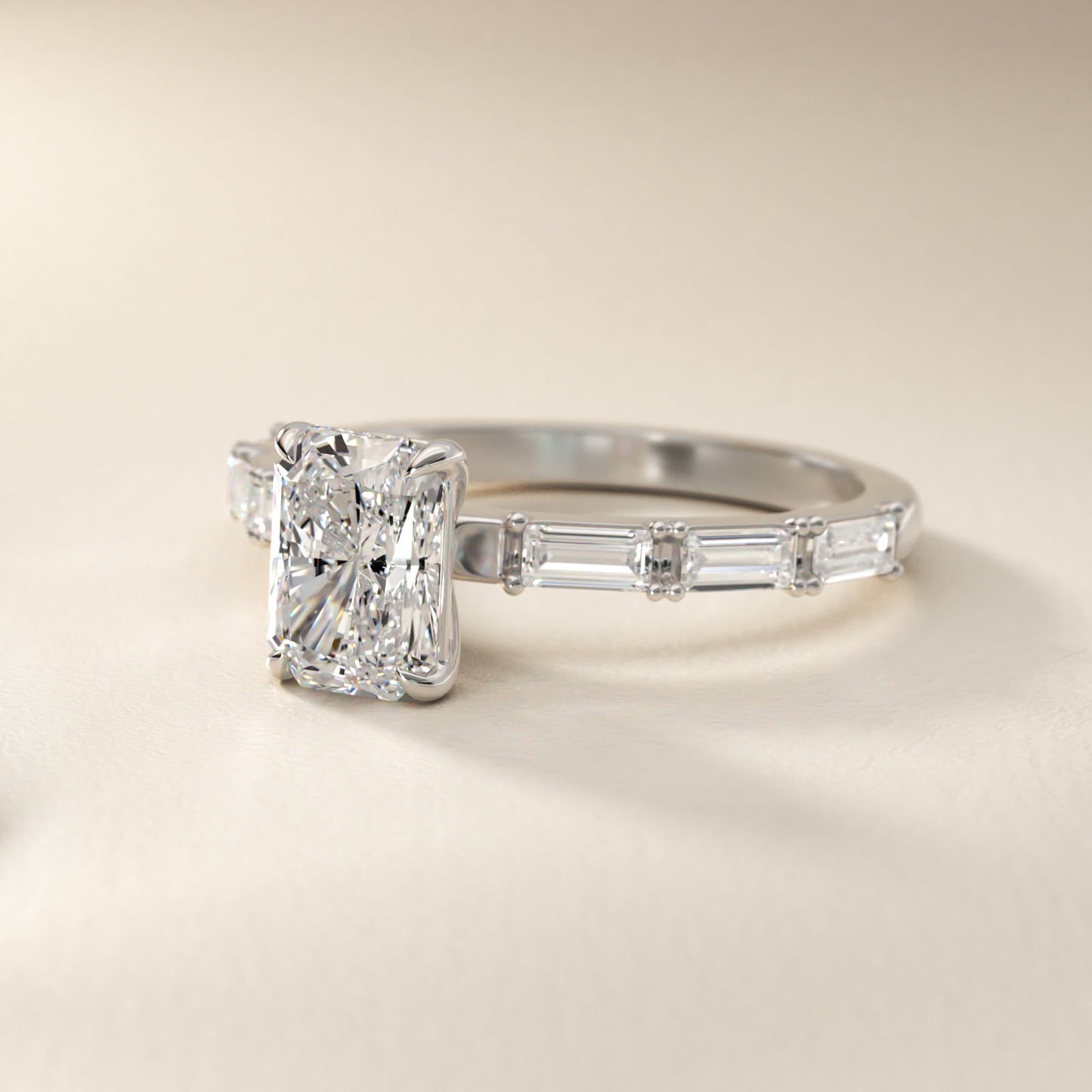 Floating Diamond Line Side Stone Engagement Ring In Platinum By James Allen - Radiant Center