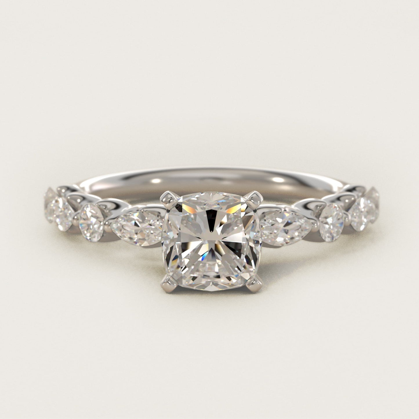 Floating Marquise and Round Engagement Ring in 14k White Gold (2/5 ct. tw.) - Cushion Center