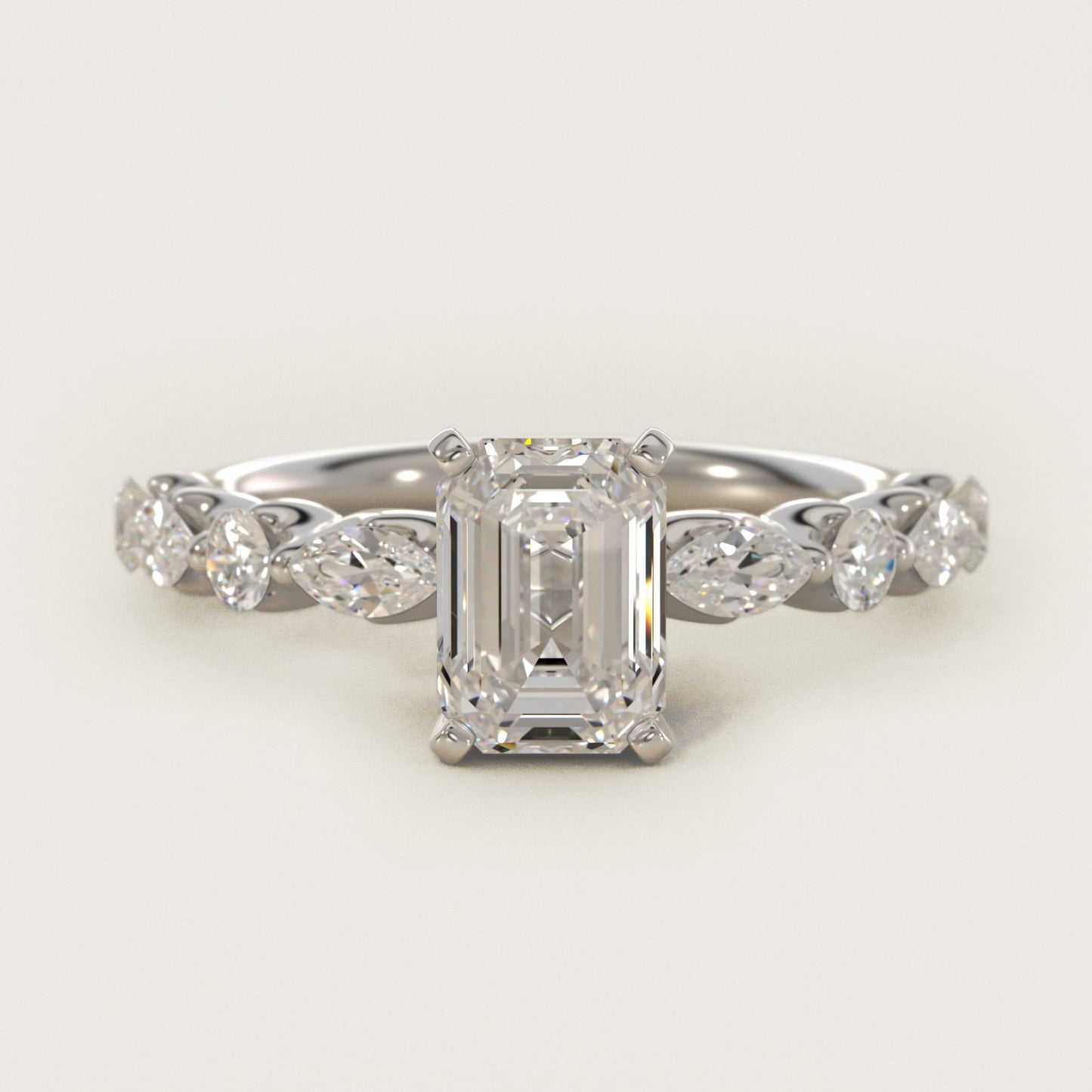 Floating Marquise and Round Engagement Ring in 14k White Gold (2/5 ct. tw.) - Emerald Center