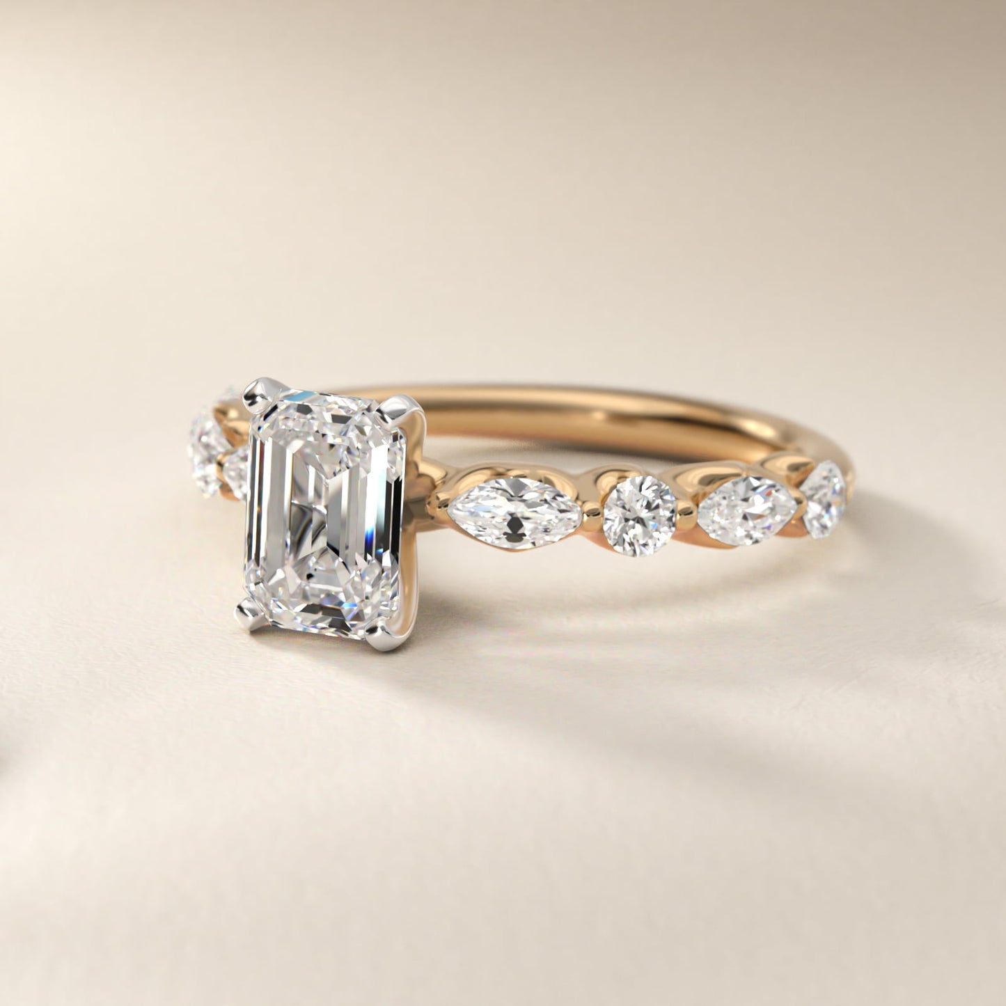 Floating Marquise and Round Engagement Ring in 14K Yellow Gold (2/5 ct. tw.) - Emerald Center