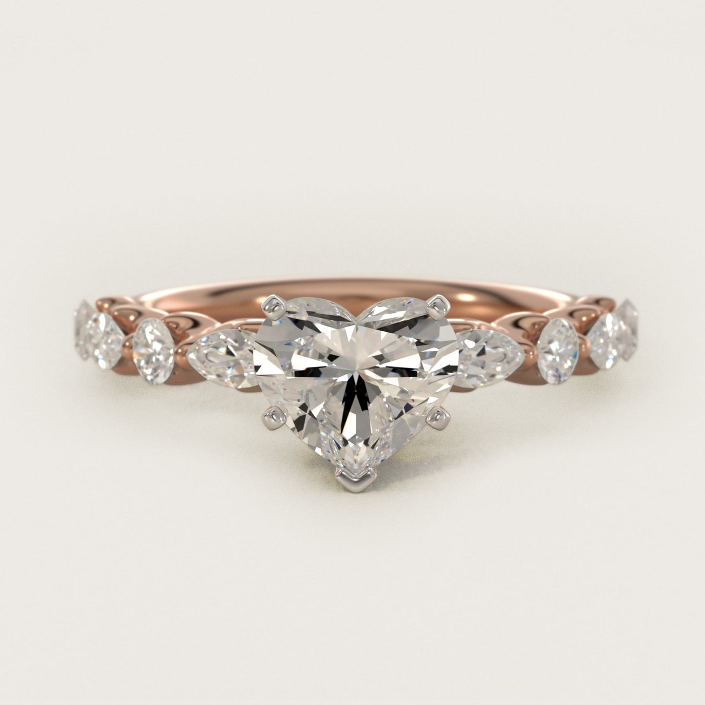 Floating Marquise and Round Engagement Ring in 18k Rose Gold (2/5 ct. tw.) - Heart Center