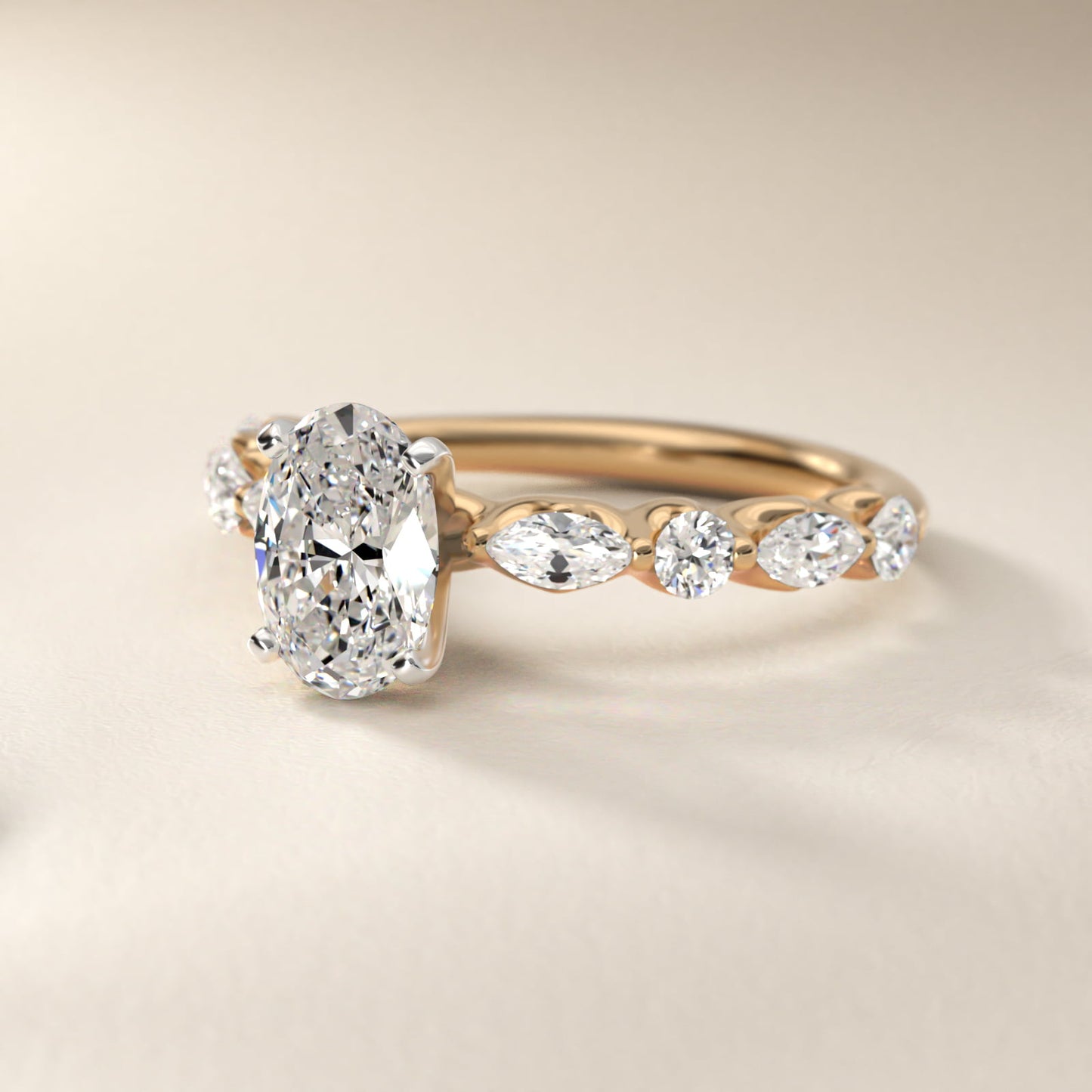Floating Marquise and Round Engagement Ring in 14K Yellow Gold (2/5 ct. tw.) - Oval Center