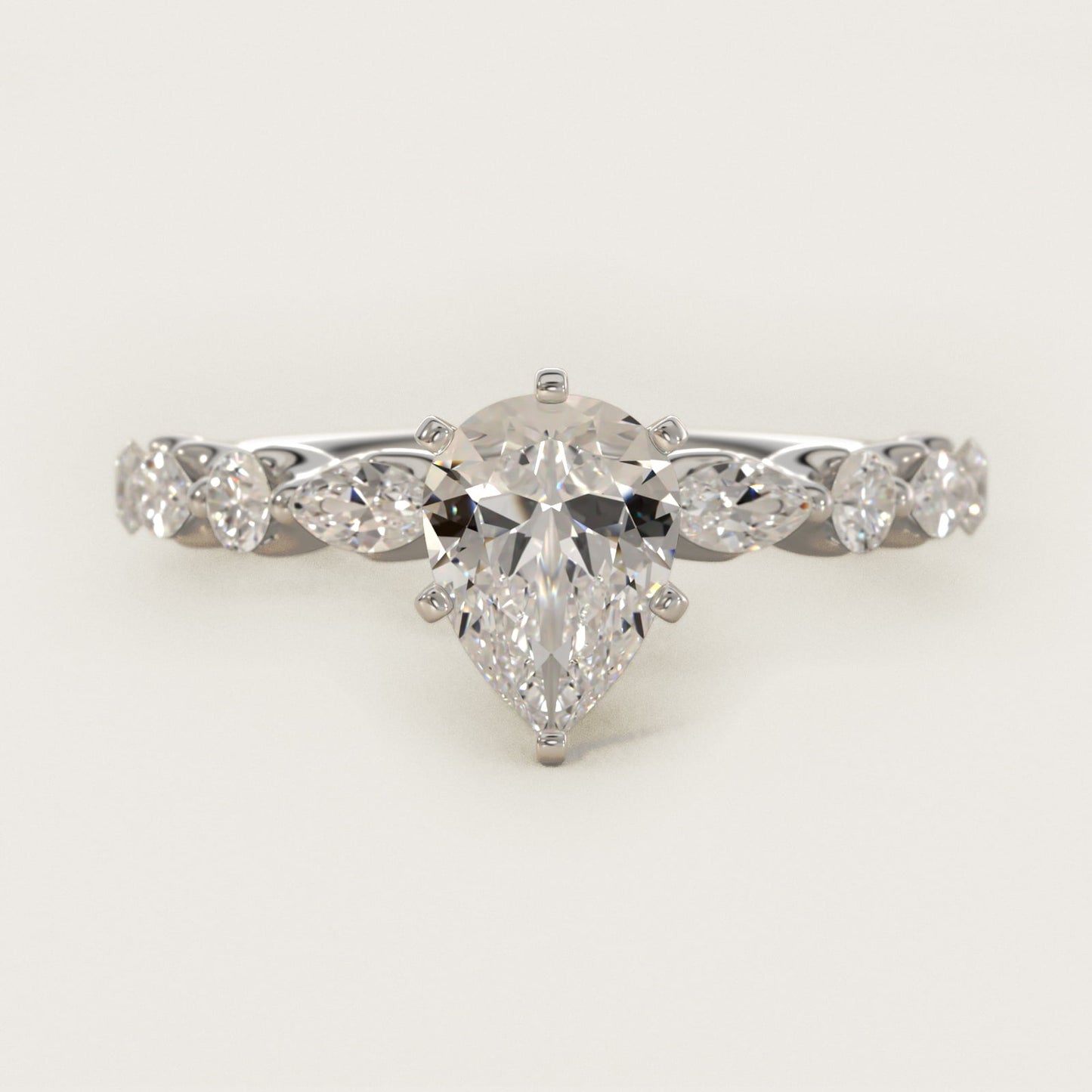 Floating Marquise and Round Engagement Ring in 14k White Gold (2/5 ct. tw.) - Pear Center