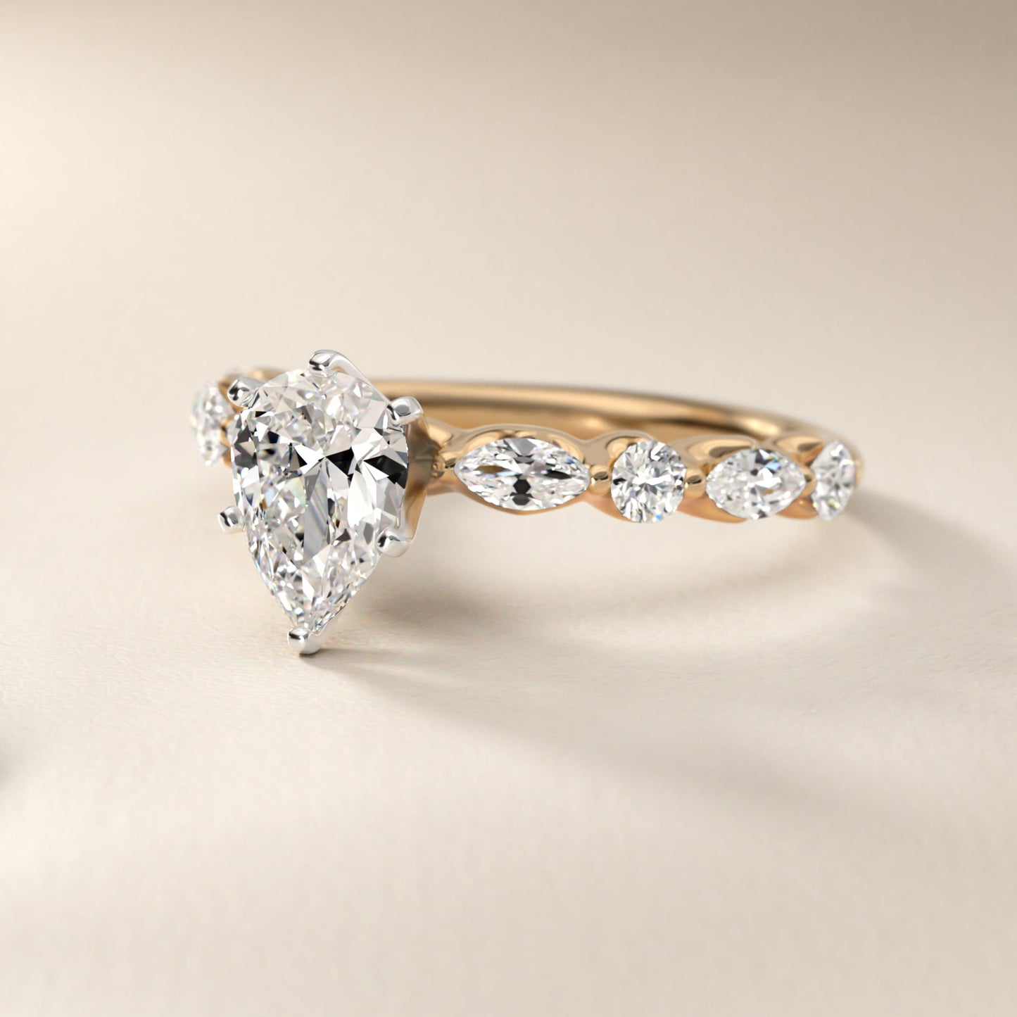 Floating Marquise and Round Engagement Ring in 14K Yellow Gold (2/5 ct. tw.) - Pear Center