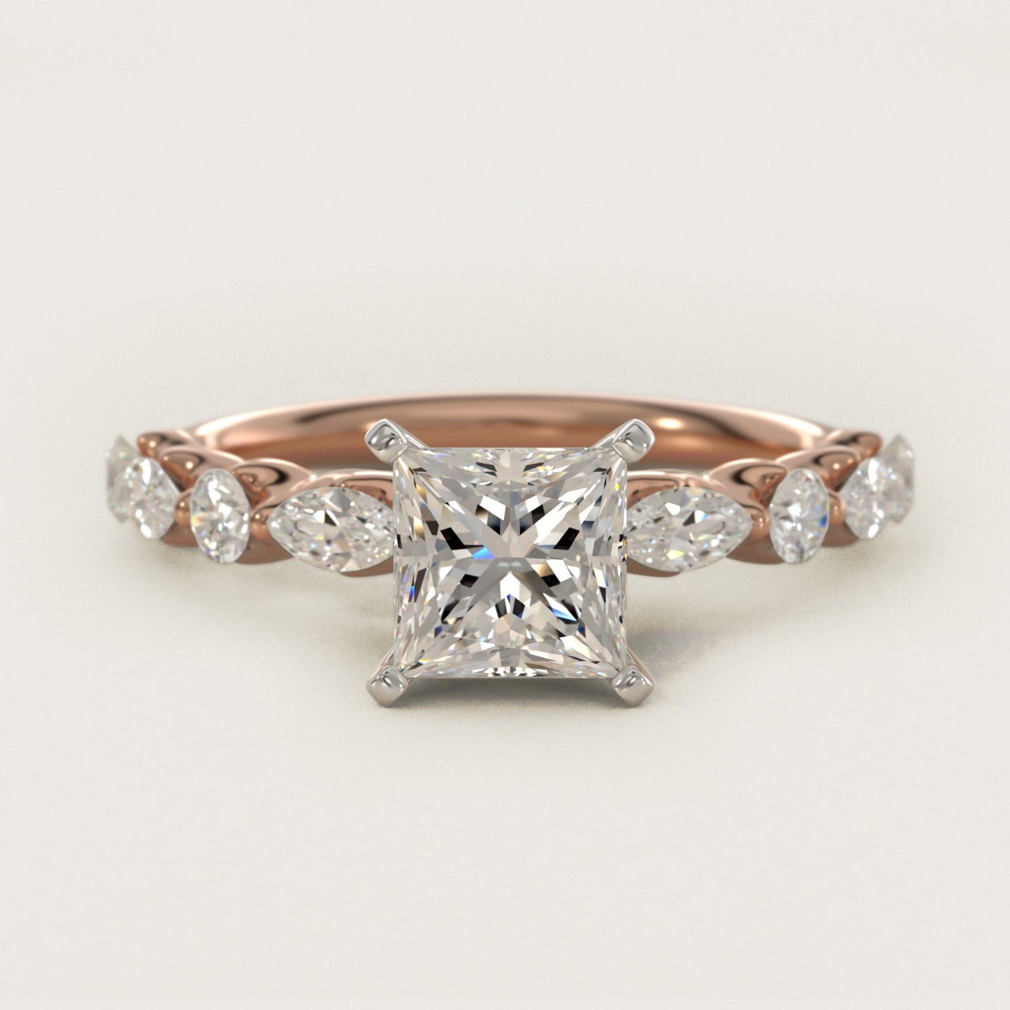 Floating Marquise and Round Engagement Ring in 18k Rose Gold (2/5 ct. tw.) - Princess Center
