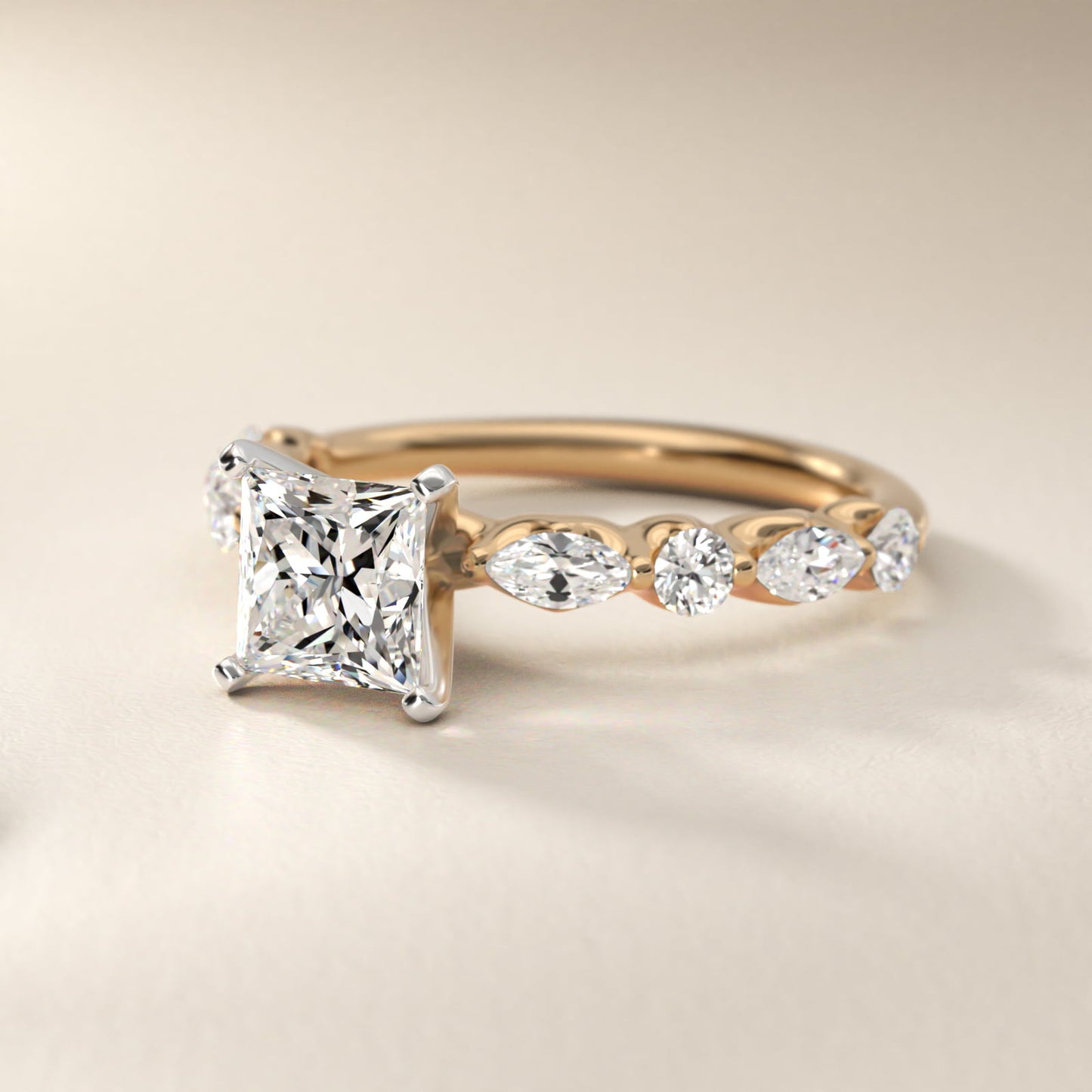 Floating Marquise and Round Engagement Ring in 14K Yellow Gold (2/5 ct. tw.) - Princess Center