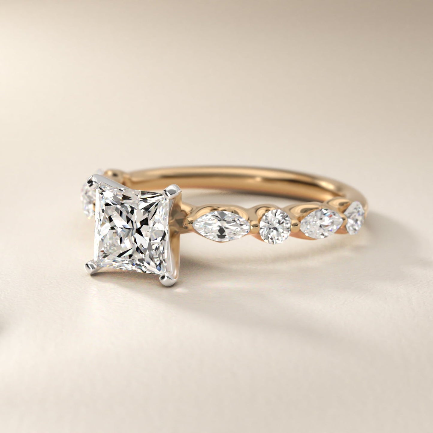 Floating Marquise and Round Engagement Ring in 18k Yellow Gold (2/5 ct. tw.) - Princess Center