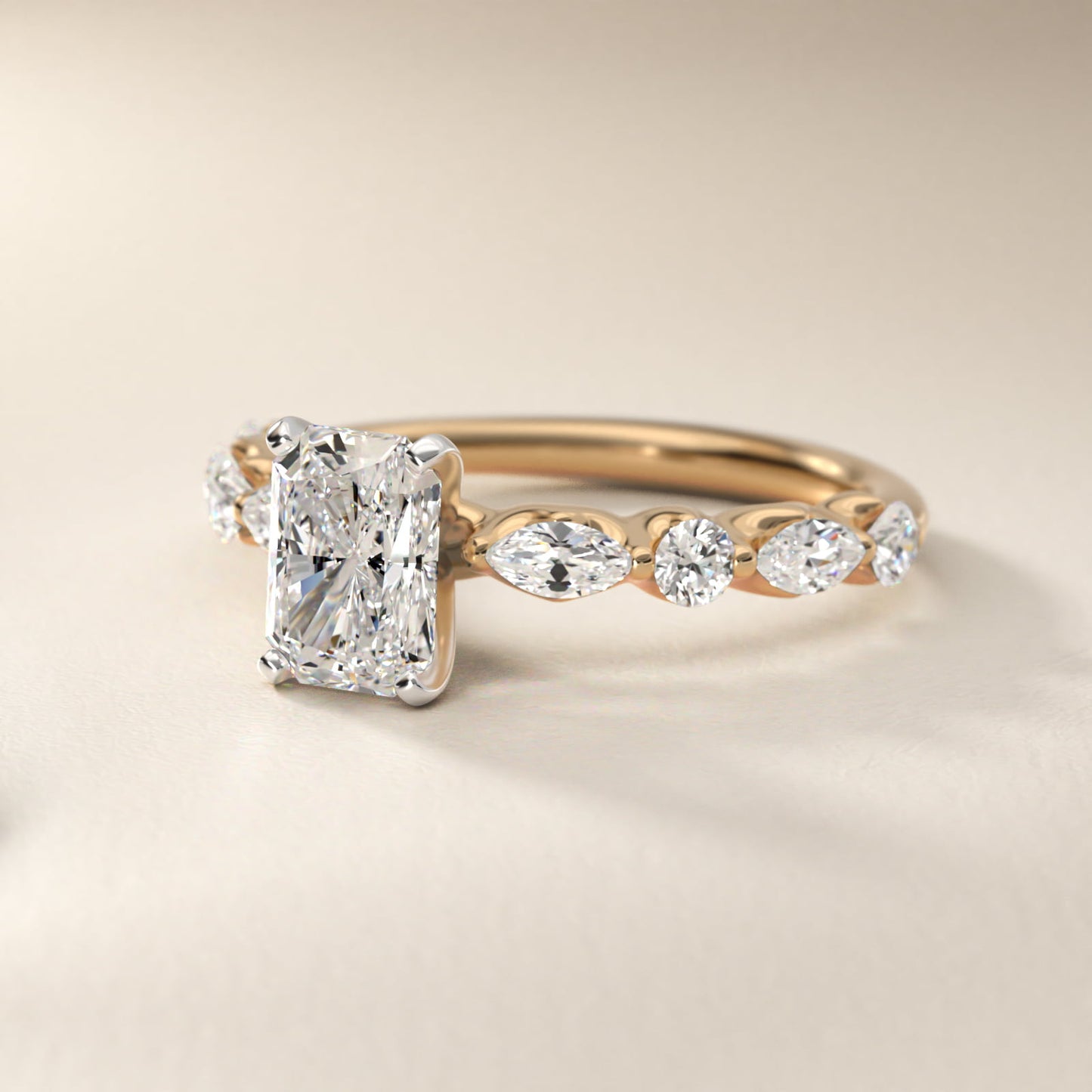 Floating Marquise and Round Engagement Ring in 14K Yellow Gold (2/5 ct. tw.) - Radiant Center