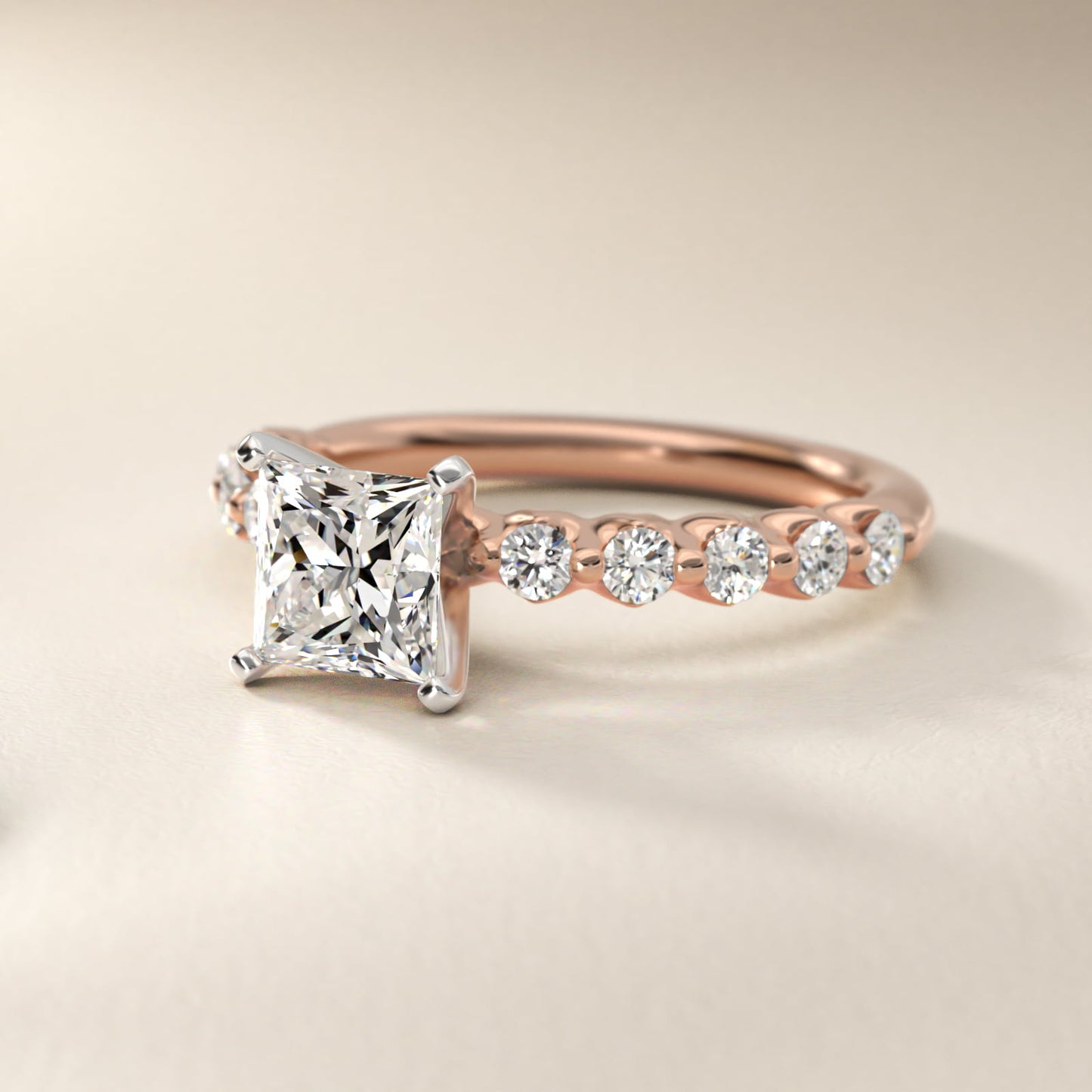 Floating Diamond Engagement Ring in 14k Rose Gold (3/8 ct.tw.) - Princess Center