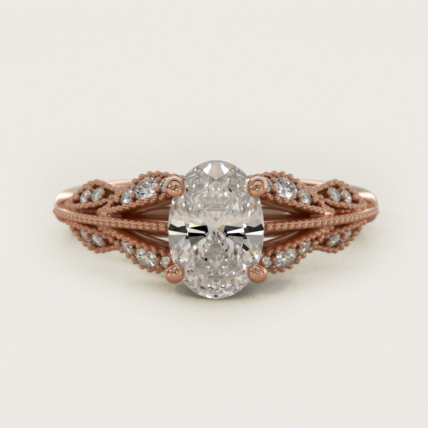 Floral Bouquet Vintage-Style Engagement Ring In 14K Rose Gold By James Allen - Oval Center