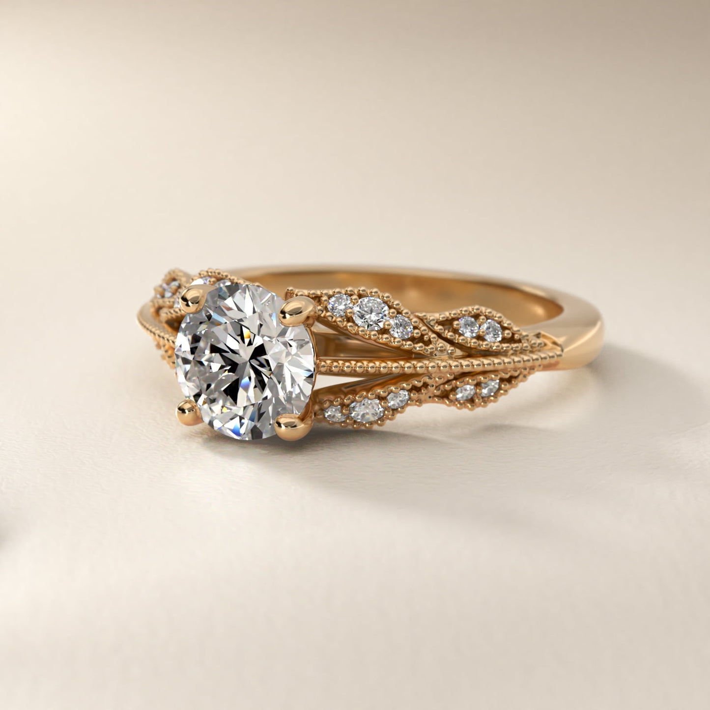 Floral Bouquet Vintage-Style Engagement Ring In 18k Yellow Gold By James Allen - Round Center