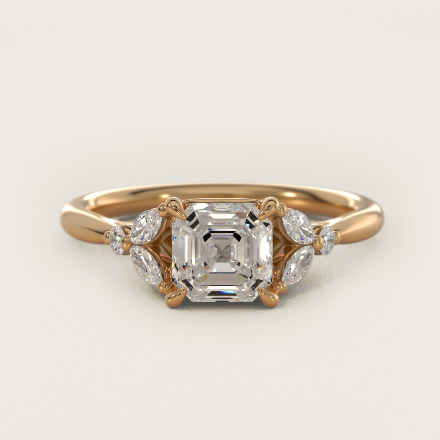Floral Marquise Diamond Engagement Ring in 18k Yellow Gold - Asscher Center