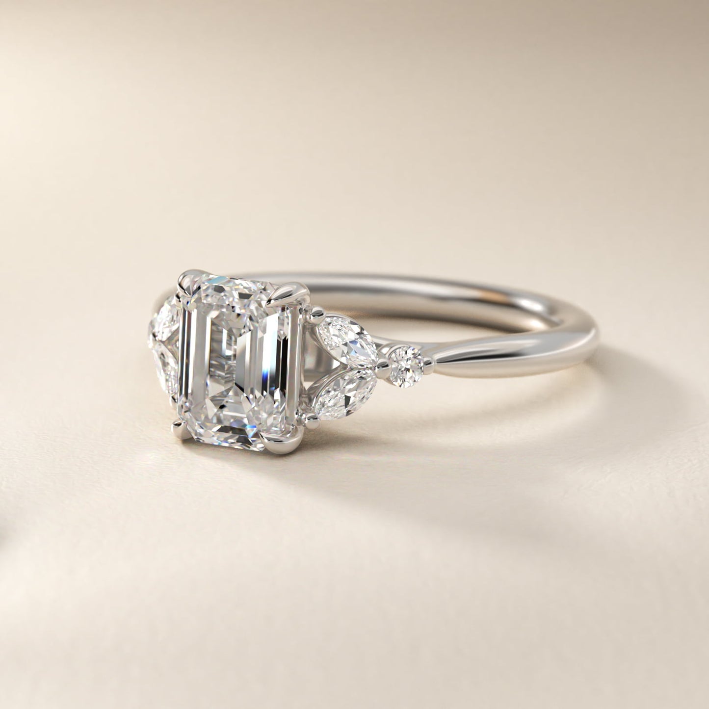 Floral Marquise Diamond Engagement Ring in 14k White Gold - Emerald Center