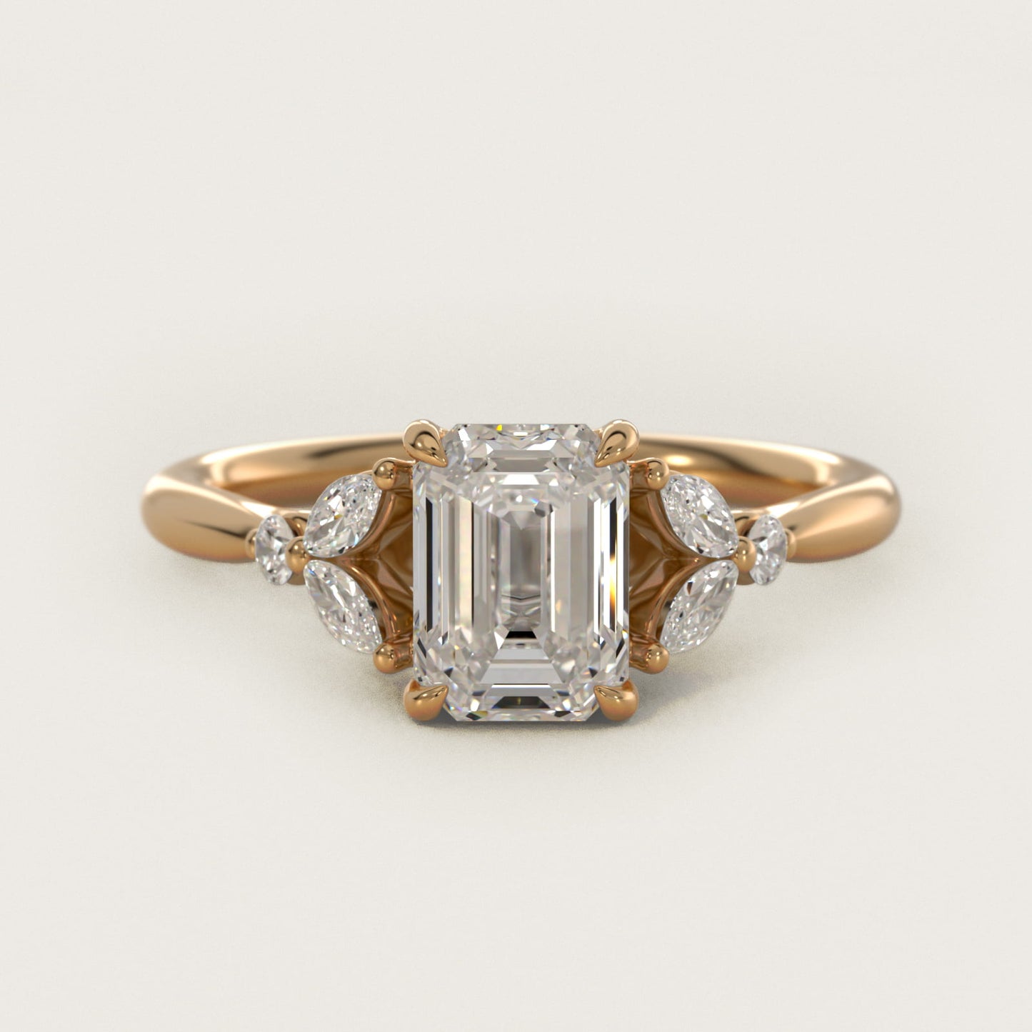 Floral Marquise Diamond Engagement Ring in 18k Yellow Gold - Emerald Center