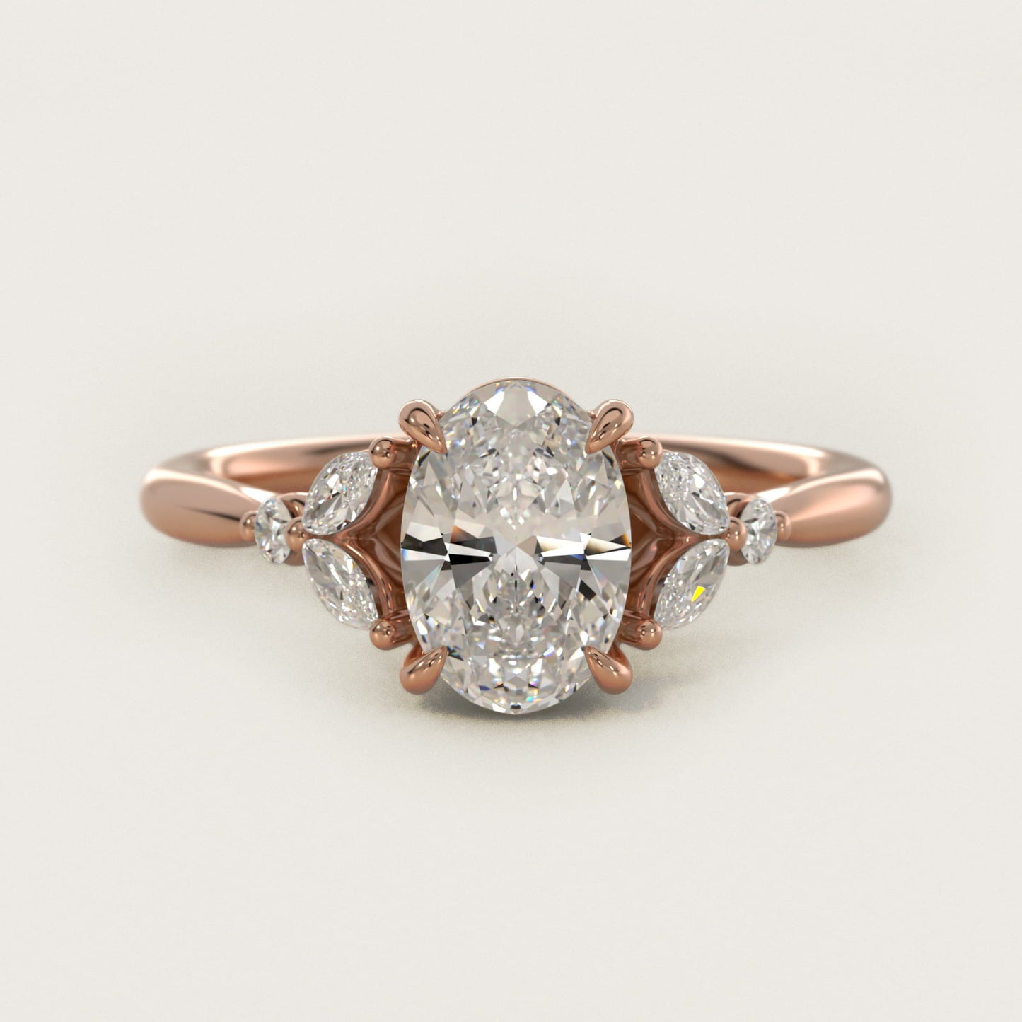 Floral Marquise Diamond Engagement Ring in 18k Rose Gold - Oval Center