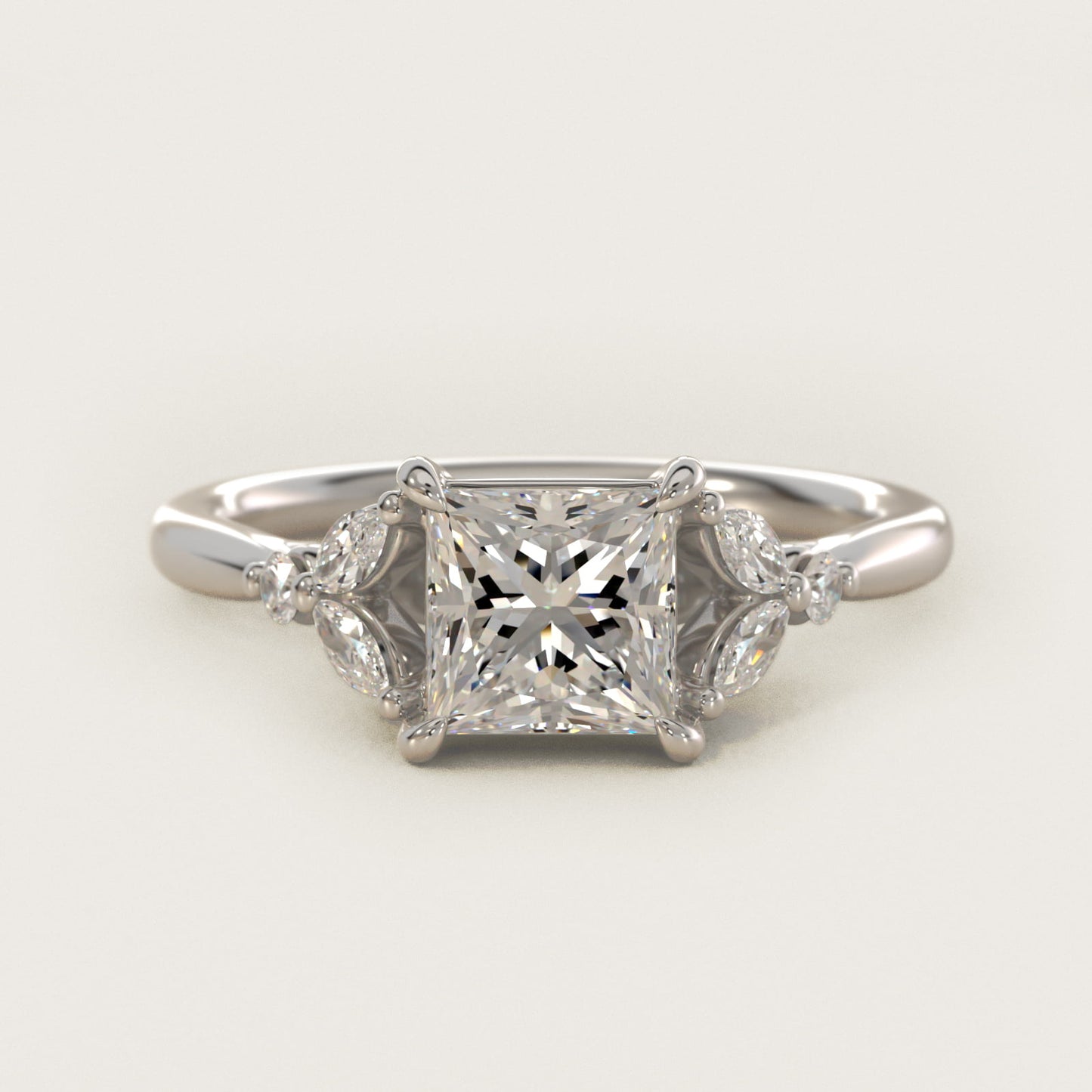 Floral Marquise Diamond Engagement Ring in Platinum - Princess Center