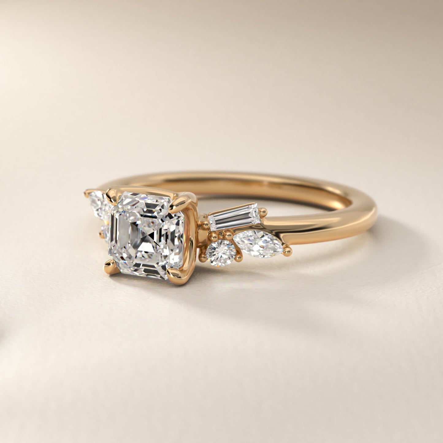 Floral Motif Diamond Accent Side Stone Engagement Ring In 14K Yellow Gold By James Allen - Asscher Center
