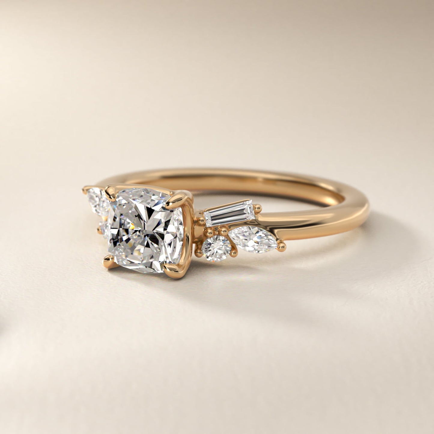 Floral Motif Diamond Accent Side Stone Engagement Ring In 18k Yellow Gold By James Allen - Cushion Center