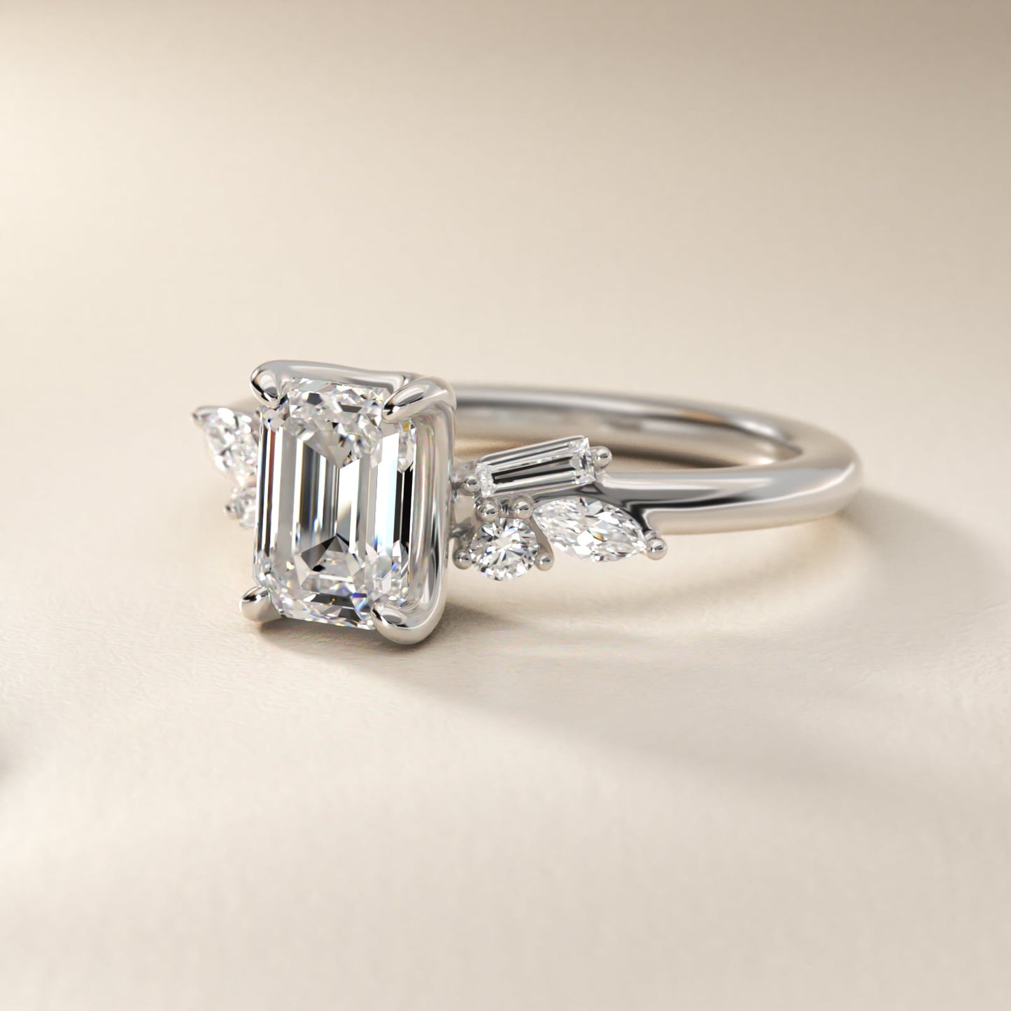 Floral Motif Diamond Accent Side Stone Engagement Ring In 14K White Gold By James Allen - Emerald Center