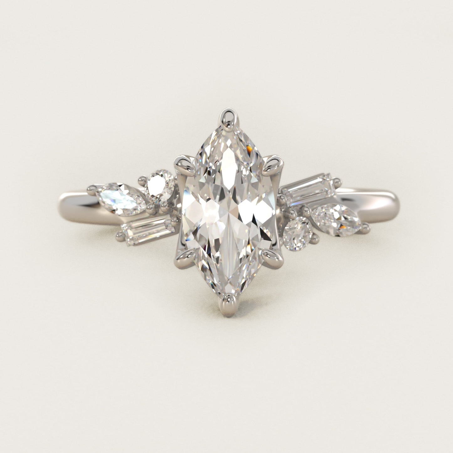 Floral Motif Diamond Accent Side Stone Engagement Ring In Platinum By James Allen - Marquise Center