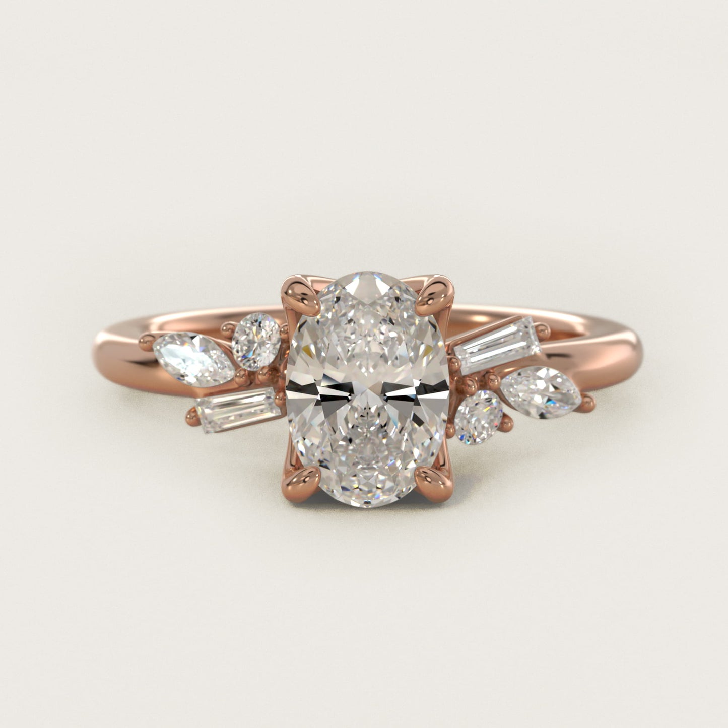 Floral Motif Diamond Accent Side Stone Engagement Ring In 18k Rose Gold By James Allen - Oval Center